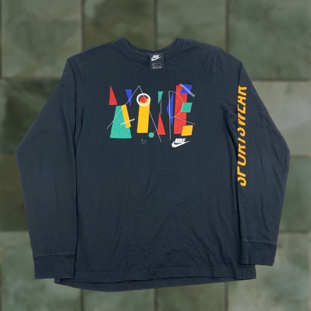 Nike Nike Air Long Sleeve Shirt Adult Large Black Geometric Abstract Sportswear Urban Mens Regular Crew Neck T-Shirt Size US L / EU 52-54 / 3 - 1 Thumbnail