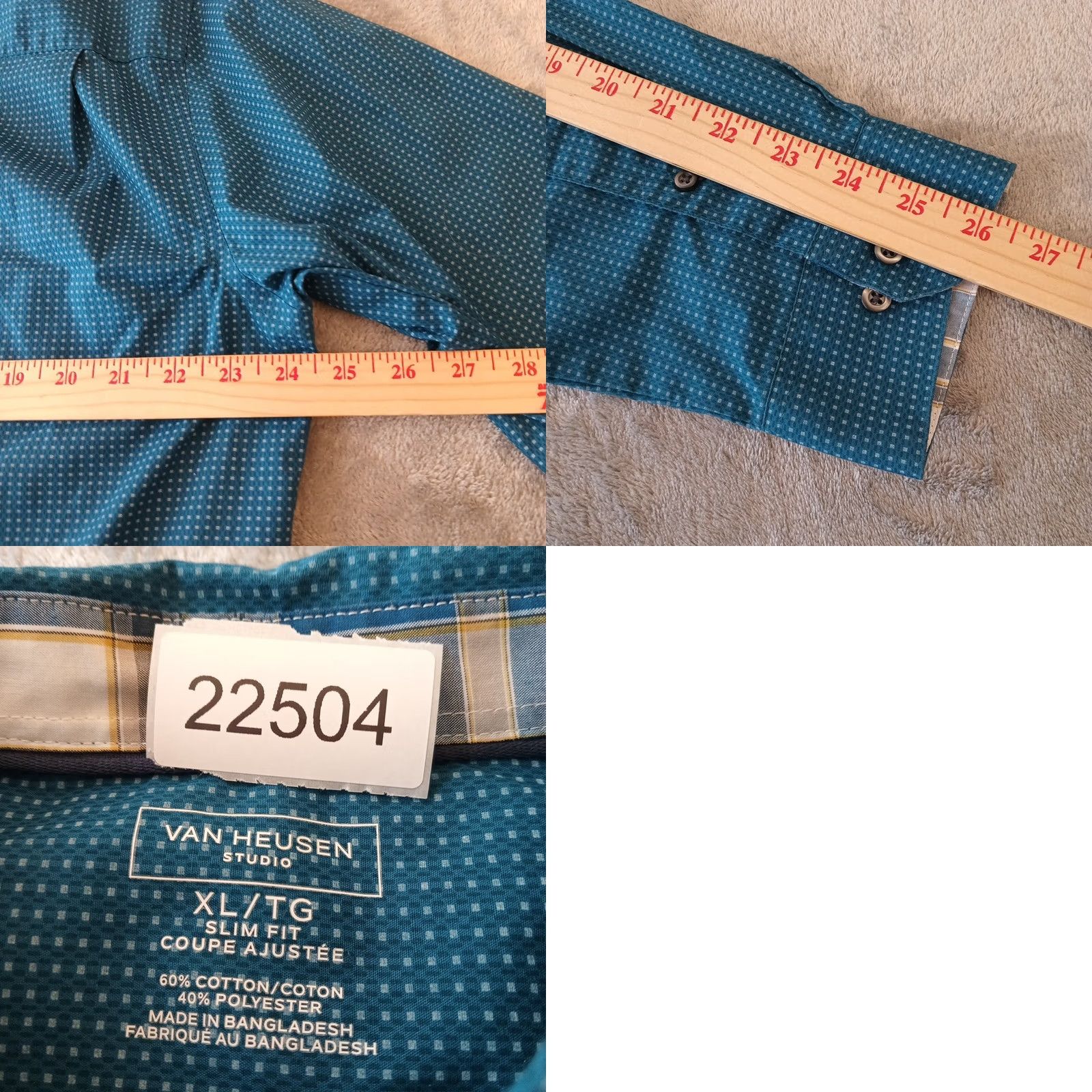 Van Heusen Van Heusen Shirt Mens XL Slim Fit Blue Geometric Long Sleeve Button Down Size US XL / EU 56 / 4 - 8 Thumbnail