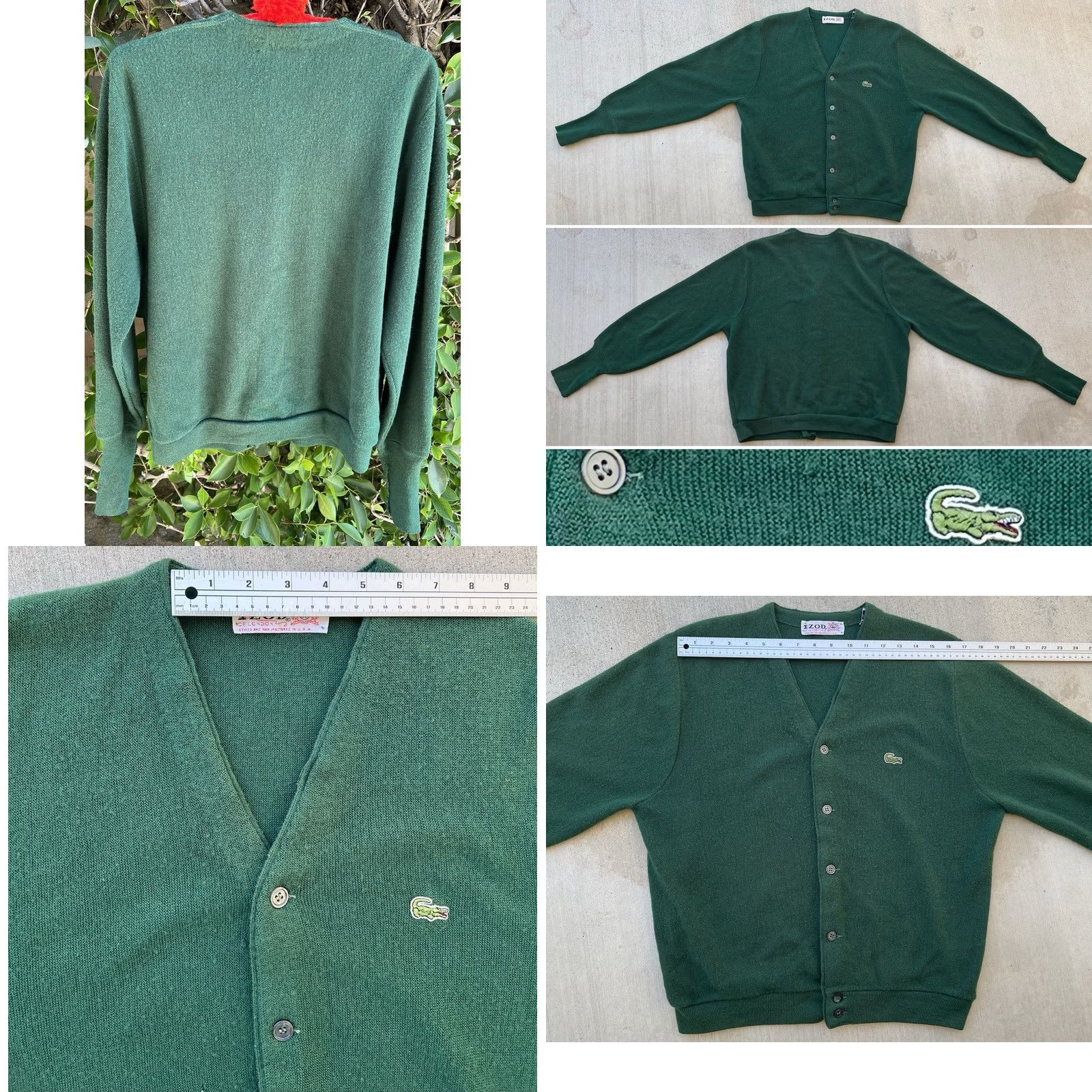 Lacoste VINTAGE Lacoste Cardigan Sweater USA Green Acrylic Croc Logo V Neck Preppy Mens M Size US M / EU 48-50 / 2 - 10 Thumbnail
