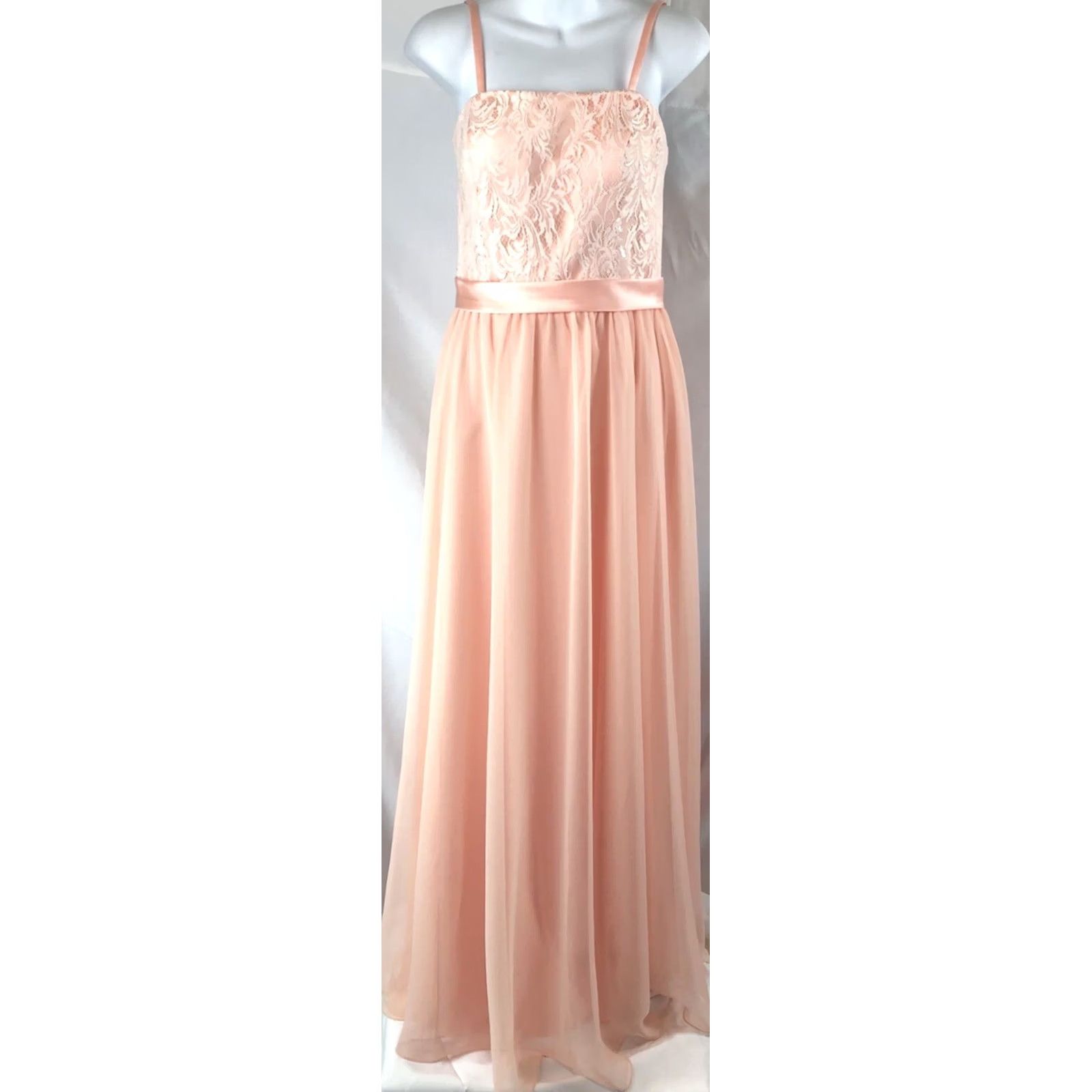 Vintage VINTAGE Halter Chiffon Dress Gown 12 Peach Lace Flowy Strappy Fairy Wedding Formal Prom Size XL / US 12-14 / IT 48-50 - 6 Thumbnail