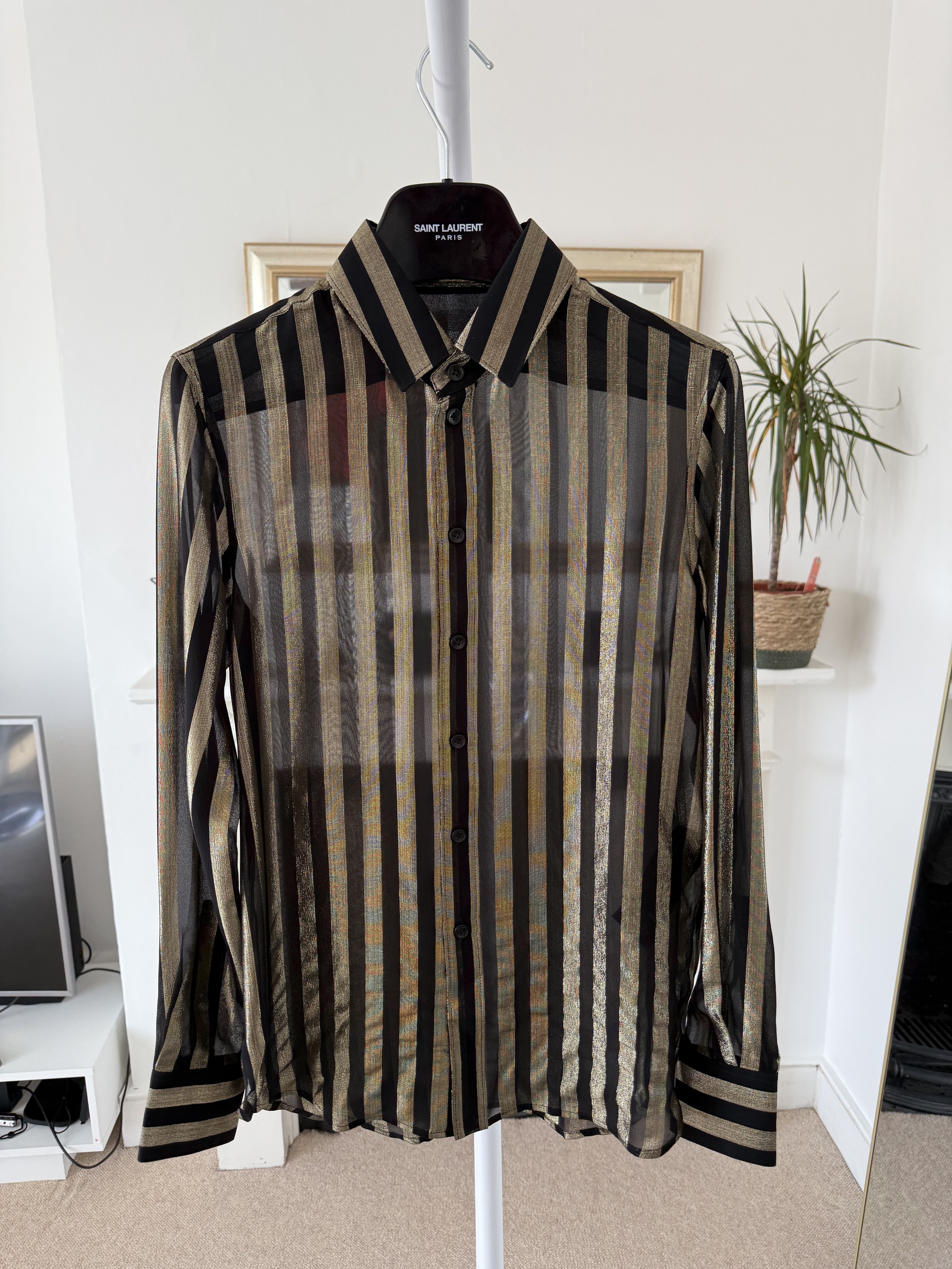 FW19 Saint Laurent Runway Striped Gold Silk Shirt