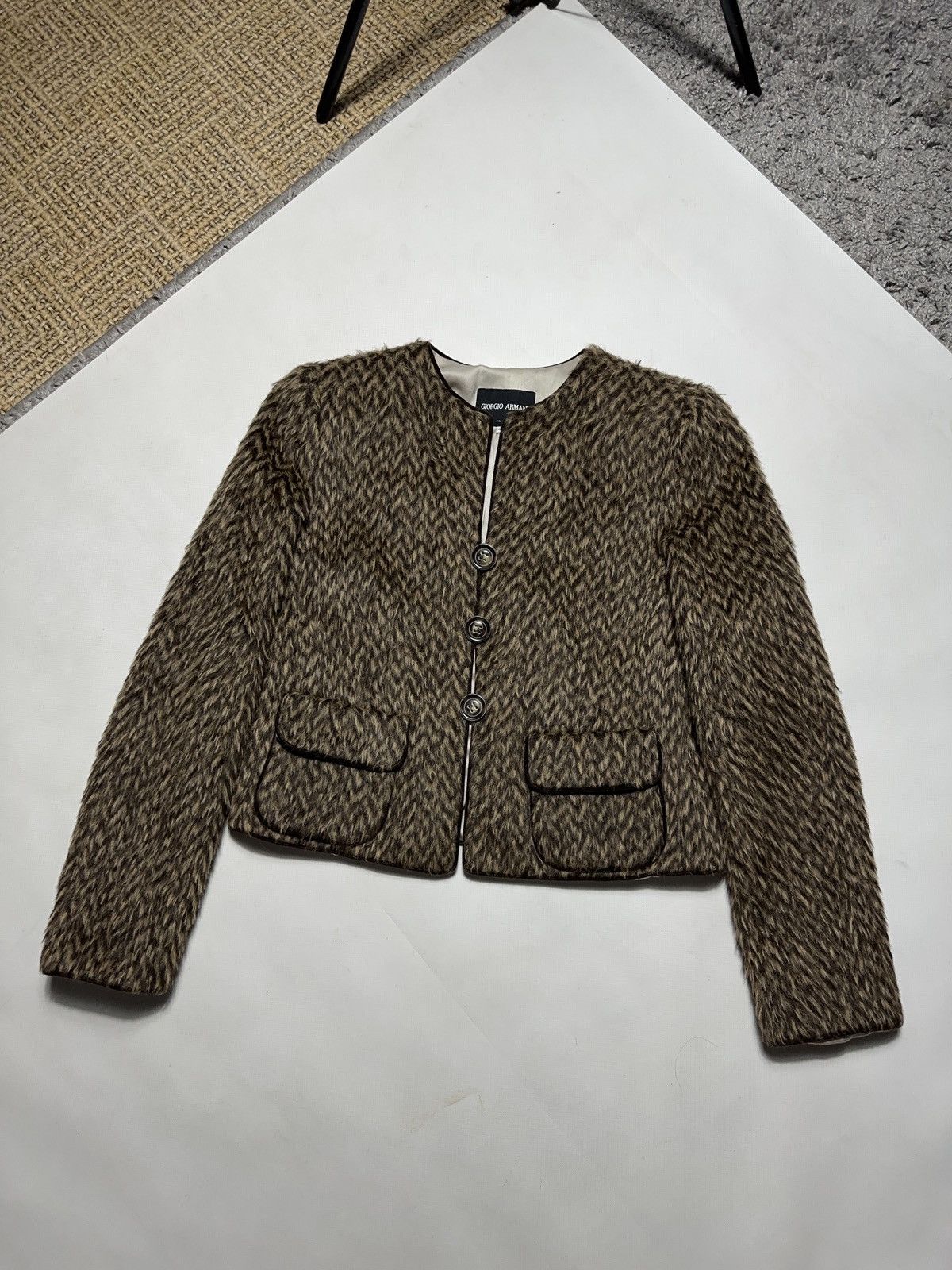 Giorgio Armani Giorgio Armani Alpaca & Silk Round Neck Cropped Jacket Size M / US 6-8 / IT 42-44 - 1 Thumbnail
