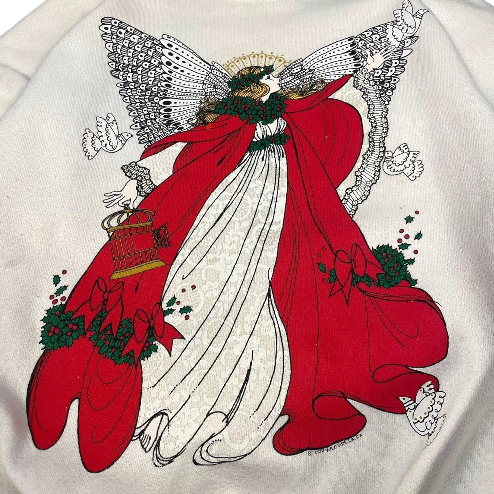 Tultex VINTAGE Sweatshirt Mens Large Angel Christmas Tultex Crewneck 90s Red and White Size US L / EU 52-54 / 3 - 3 Thumbnail