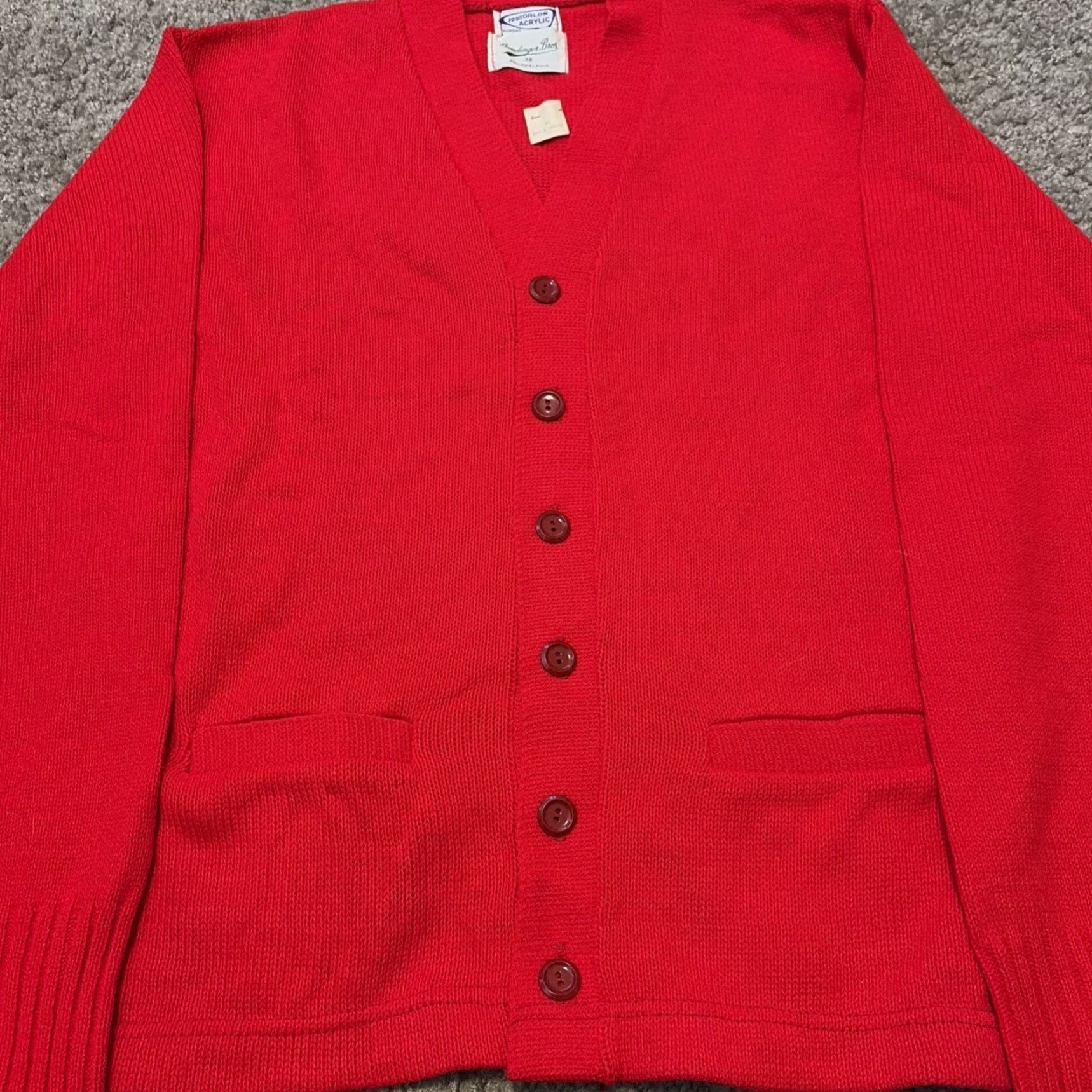 Vintage VINTAGE 60s Bendinger Bros Philadelphia 100% Orlon Acrylic Red Cardigan Sweater 38 Mens Size US M / EU 48-50 / 2 - 3 Thumbnail
