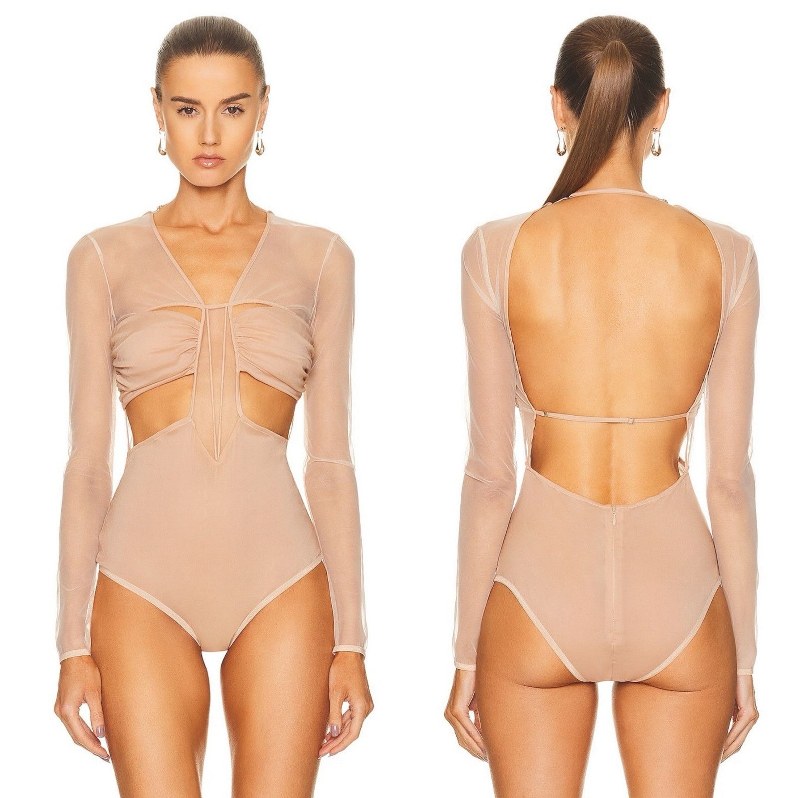 Nensi Dojaka Nensi Dojaka Gathered Long Sleeve Bra Top In Sable Tan Sz XS Size XS / US 0-2 / IT 36-38 - 1 Thumbnail