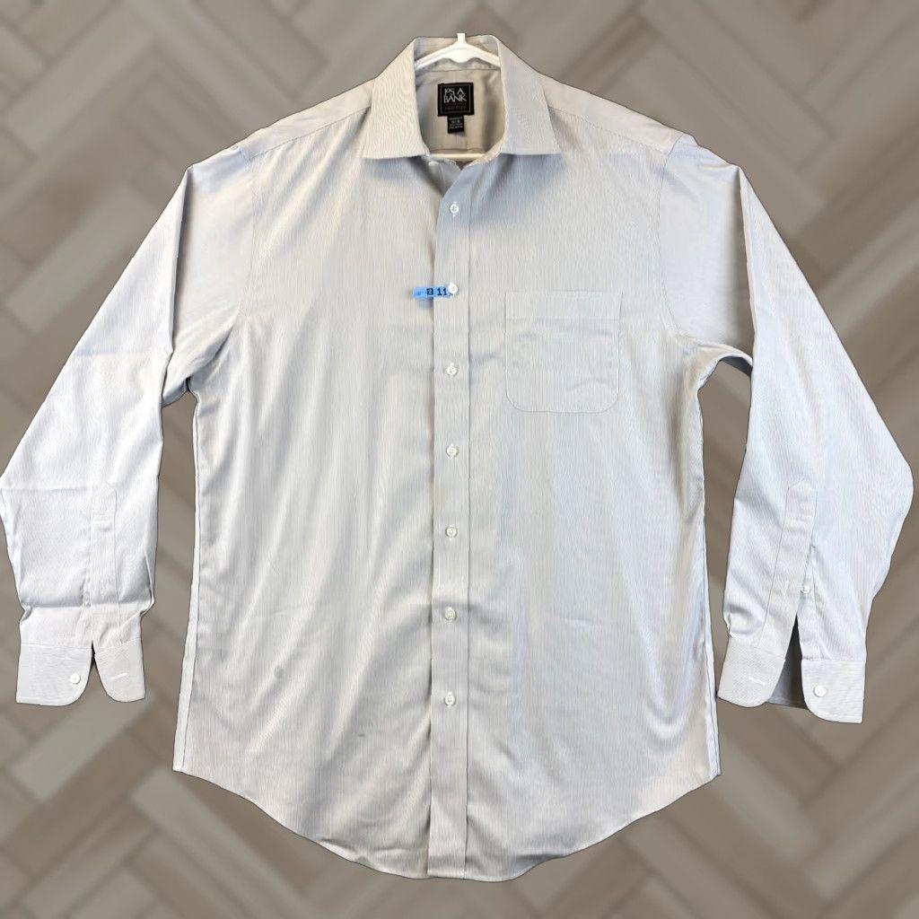 Jos. A. Bank Jos. A. Bank Men's Button-Up Shirt Long Sleeve Tailored Fit Gray Stripes Size L Business Size US L / EU 52-54 / 3 - 1 Thumbnail