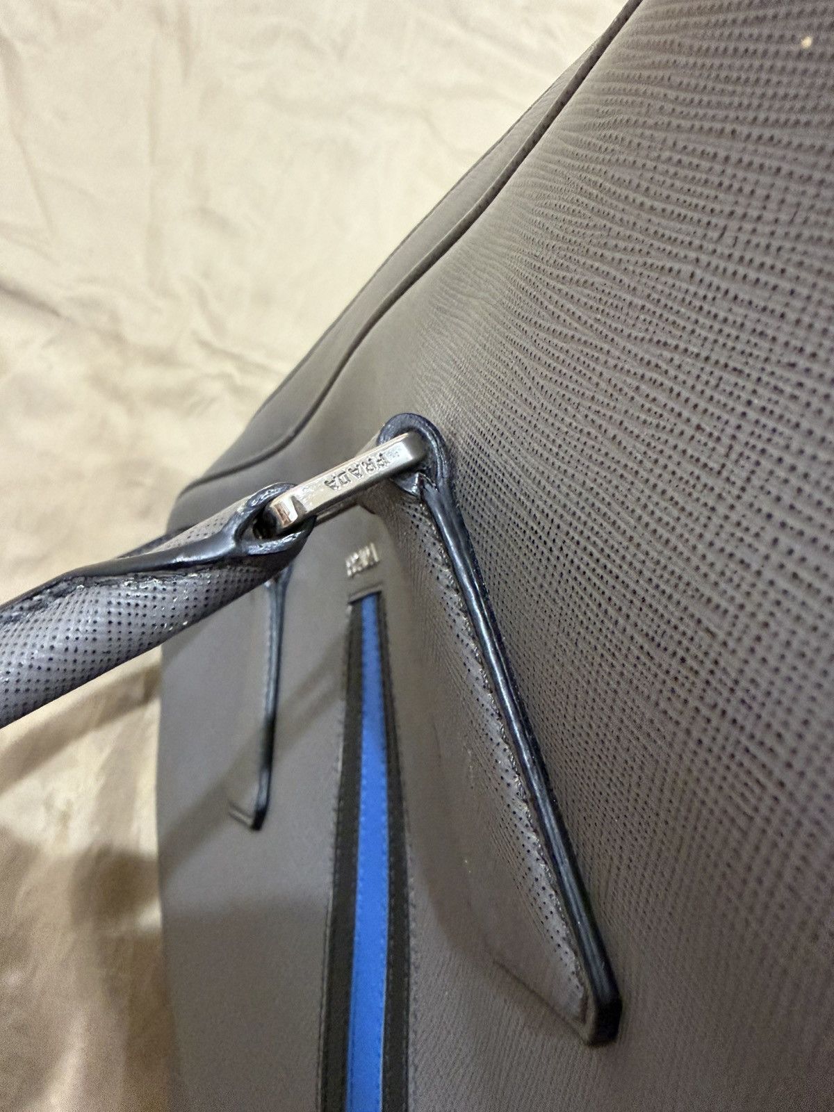 Prada PRADA Saffiano Leather Bicolor Briefcase- Grey/Blue Size ONE SIZE - 4 Thumbnail