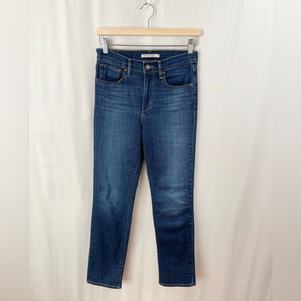 Levi's Levi's 724 High Rise Straight Dark Distressed Jeans Size 27 Size 27" / US 4 / IT 40 - 2 Thumbnail