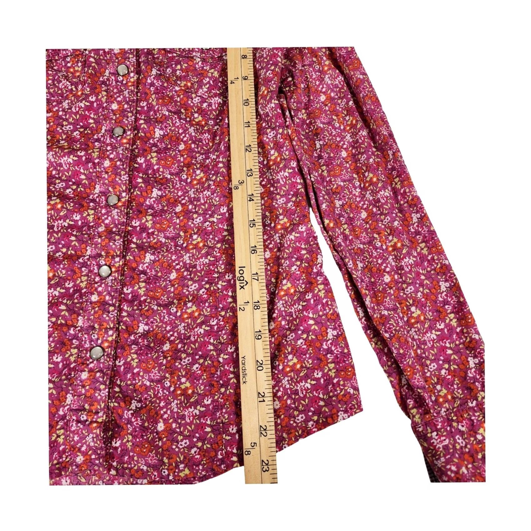 Old Navy Old Navy Womens XS Floral Pearl Snap Shirt Magenta Pink Long Sleeve Cotton Size XS / US 0-2 / IT 36-38 - 5 Thumbnail