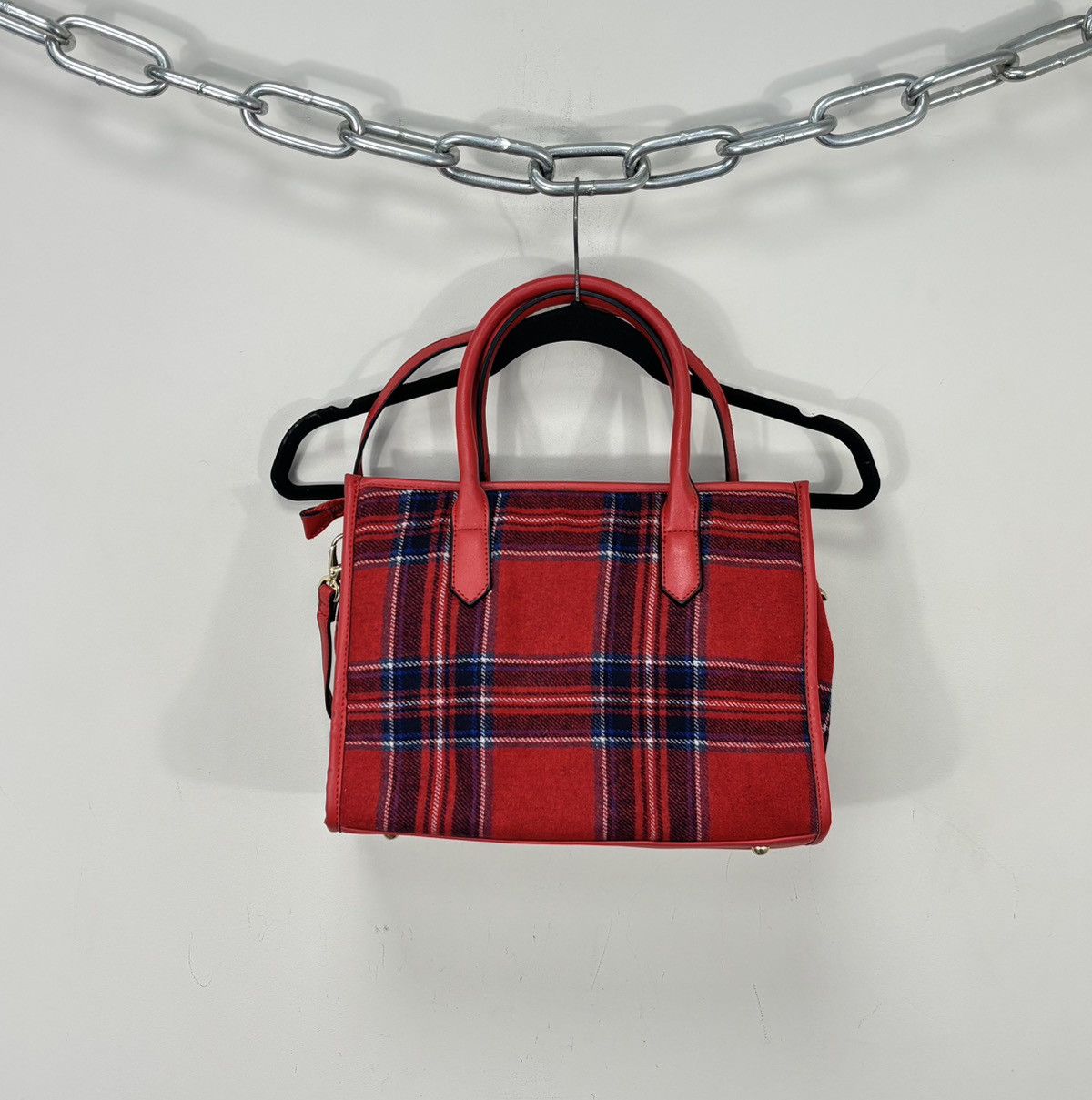 Mario Valentino Mario Valentino Red Plaid Top Handle Satchel Tote Bag Size ONE SIZE - 4 Thumbnail