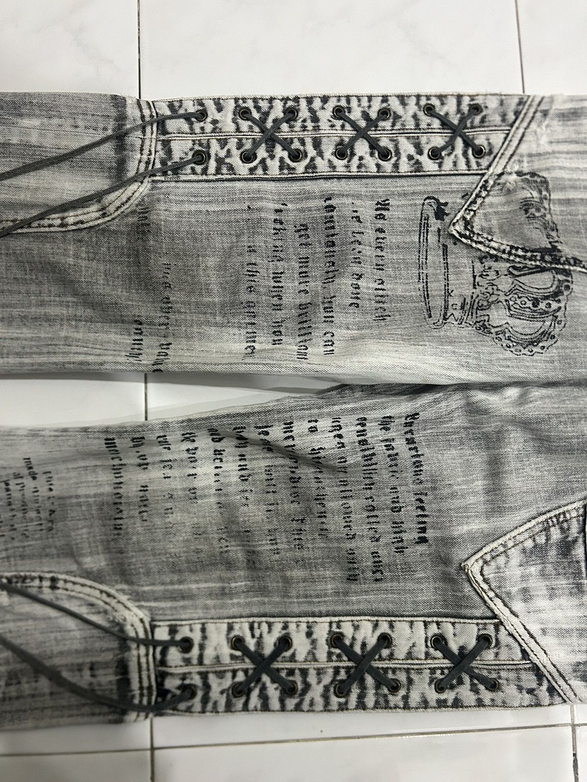 If Six Was Nine Vintage Japanese Mudwash Trashed Printed Faded Flared Jeans Size US 33 - 3 Thumbnail