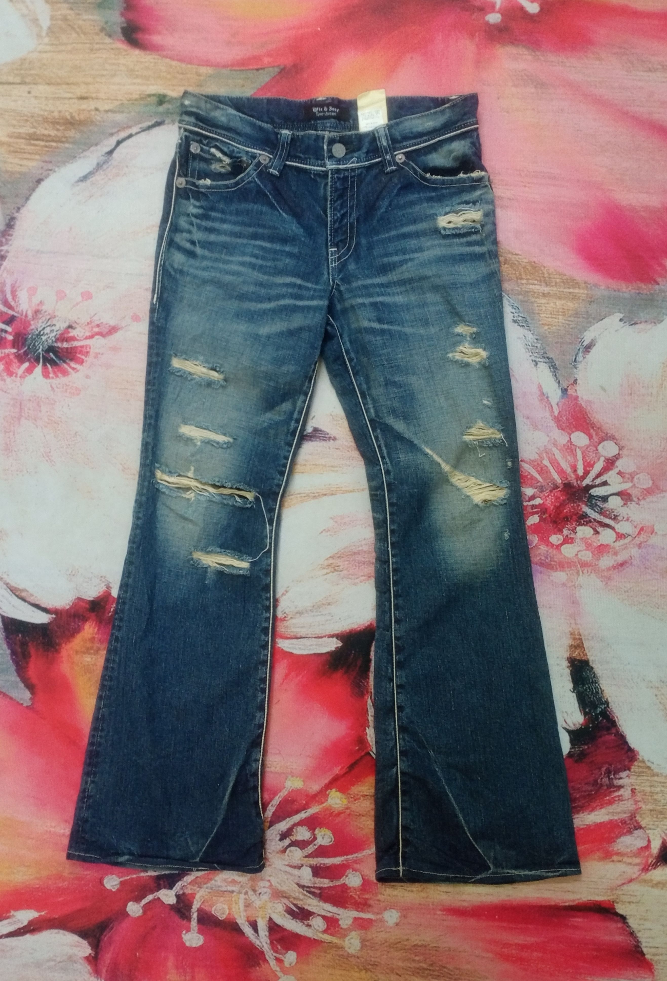 If Six Was Nine Rare Distressed Ufin & Sons Flare Boot cut Jeans Size US 33 - 7 Thumbnail