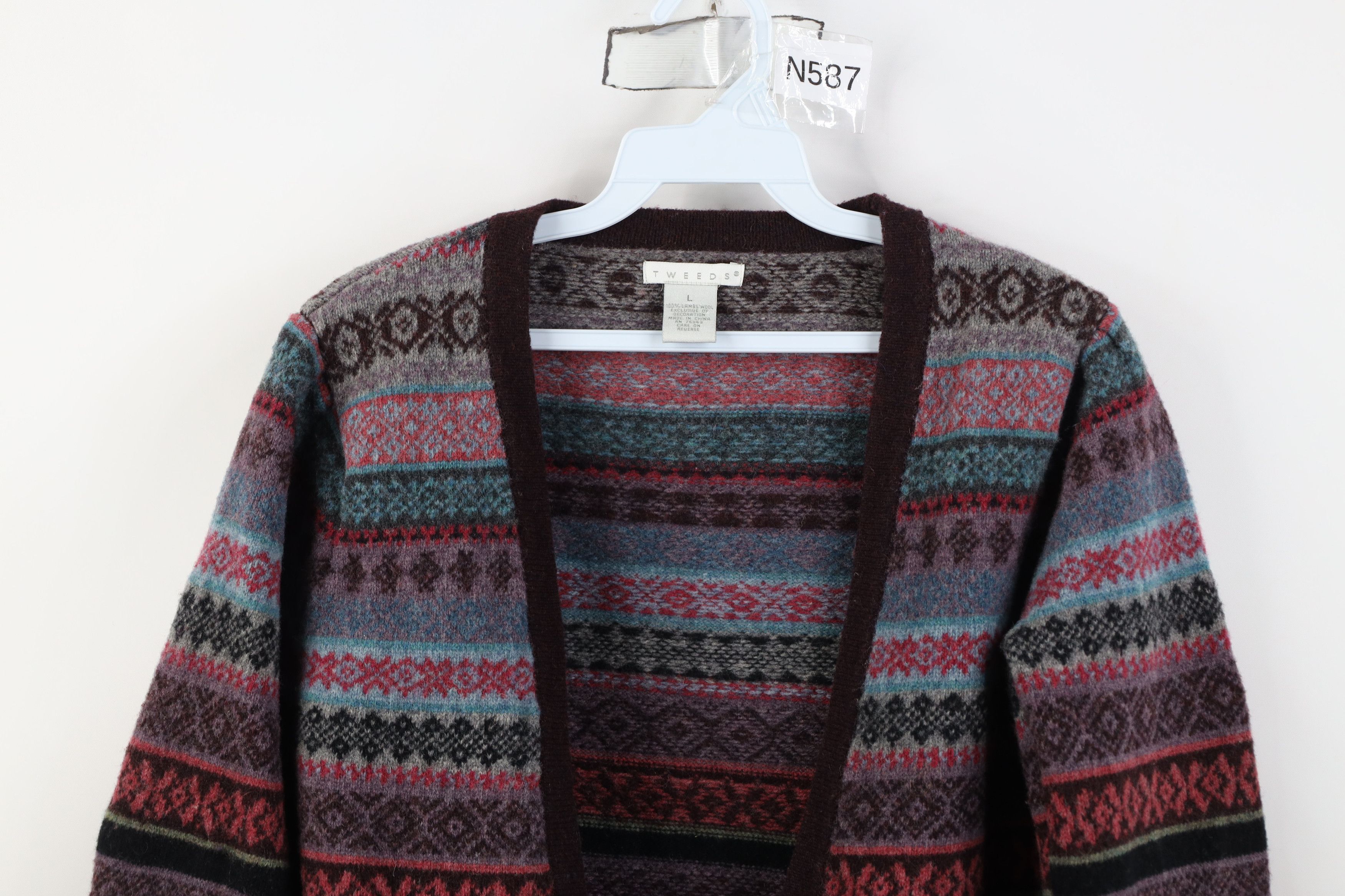 Vintage Vintage 90s Y2K Babydoll Rainbow Fair Isle Tie Sweater Size L / US 10 / IT 46 - 2 Thumbnail