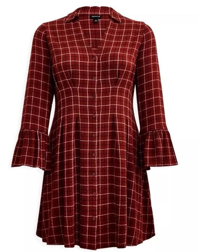 Torrid Torrid Gauze Bell Sleeve Shirtdress Plaid Size 18-20 NWT Size XXL / US 16-18 / IT 52-54 - 1 Thumbnail