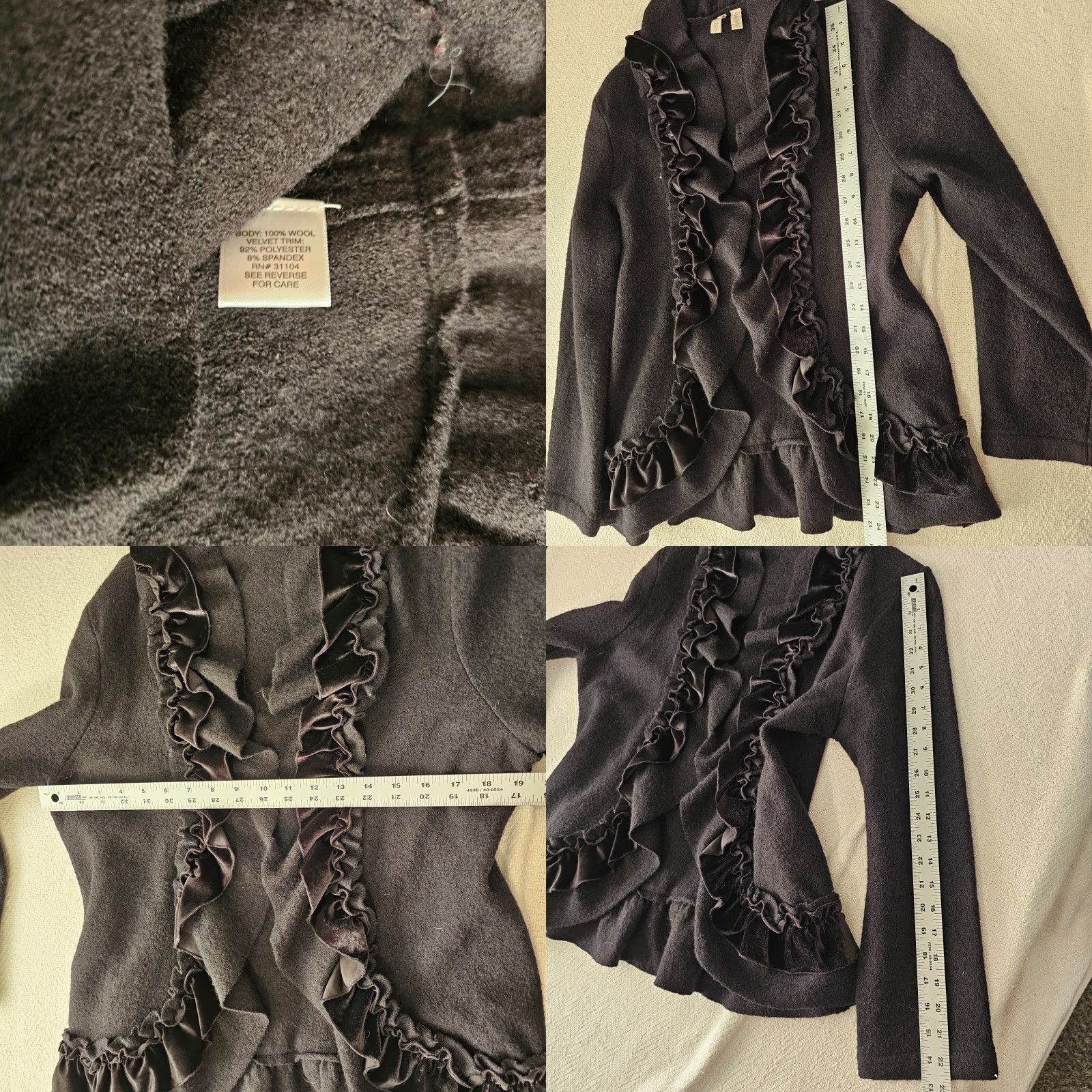 Madison Madison Black Open Front Cardigan Sweater Women's L Long Sleeve Ruffle Trim Size L / US 10 / IT 46 - 8 Thumbnail