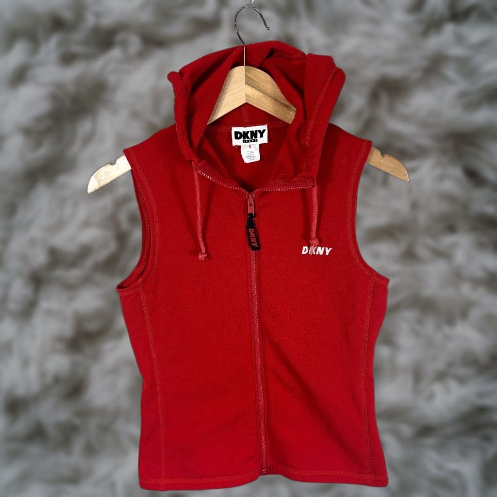 Vintage VINTAGE DKNY Hooded Vest Womens S Red Made In USA Full Zip Sleeveless 90s Y2K Size S / US 4 / IT 40 - 1 Thumbnail