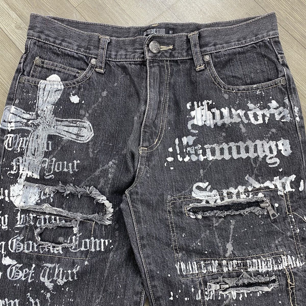 Other 2000s Ba-tsu Studio Distressed Cross Punk Flared Jeans Size US 30 / EU 46 - 6 Thumbnail