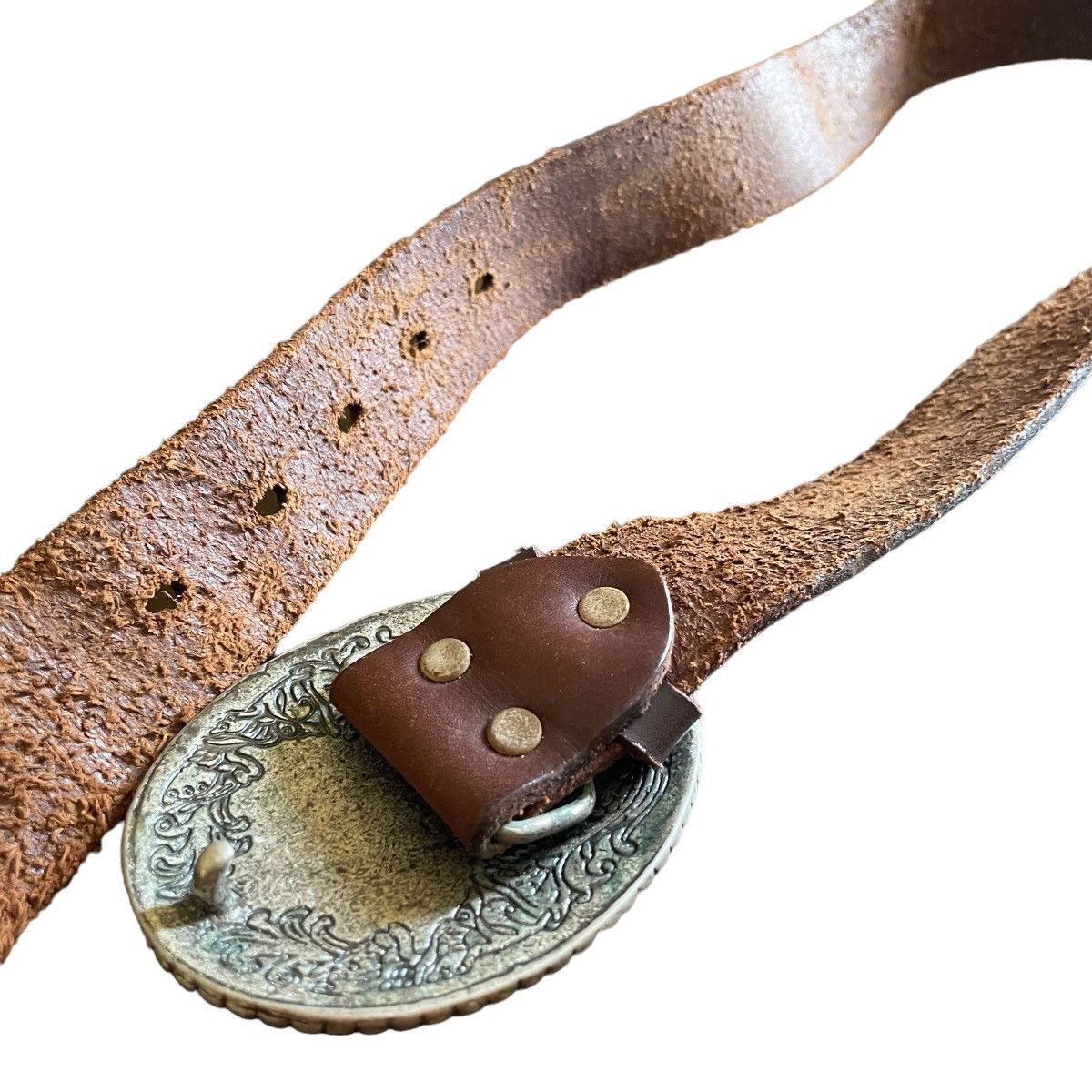 Diesel × Japanese Brand × Vintage Vintage 70s Heavy Oval Plaque Solid Leather Buckle Belt Size ONE SIZE - 7 Thumbnail