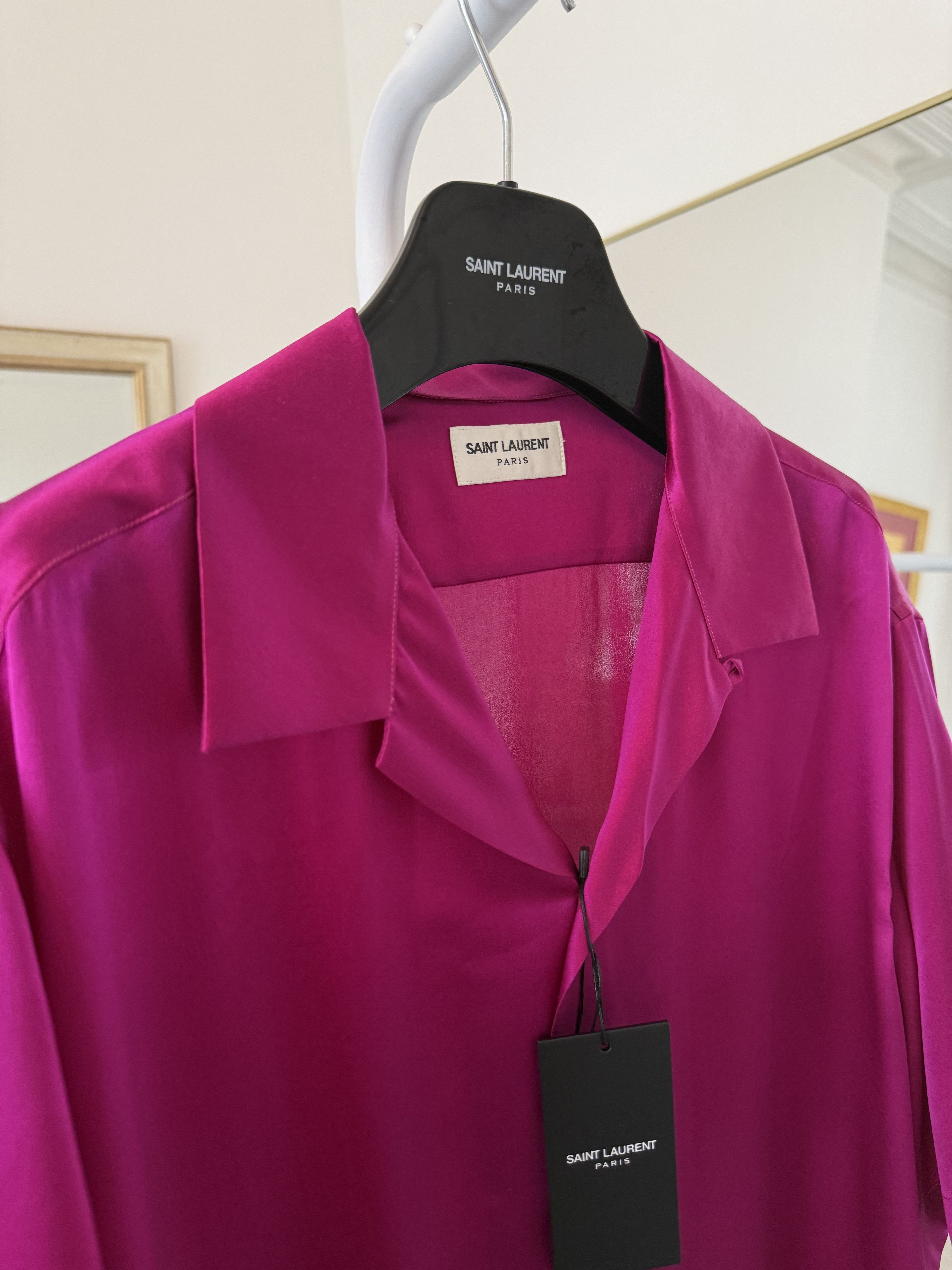 Saint Laurent Paris FW22 Saint Laurent Satin Open Collar Pink Silk Shirt Size US XXL / EU 58 / 5 - 8 Thumbnail