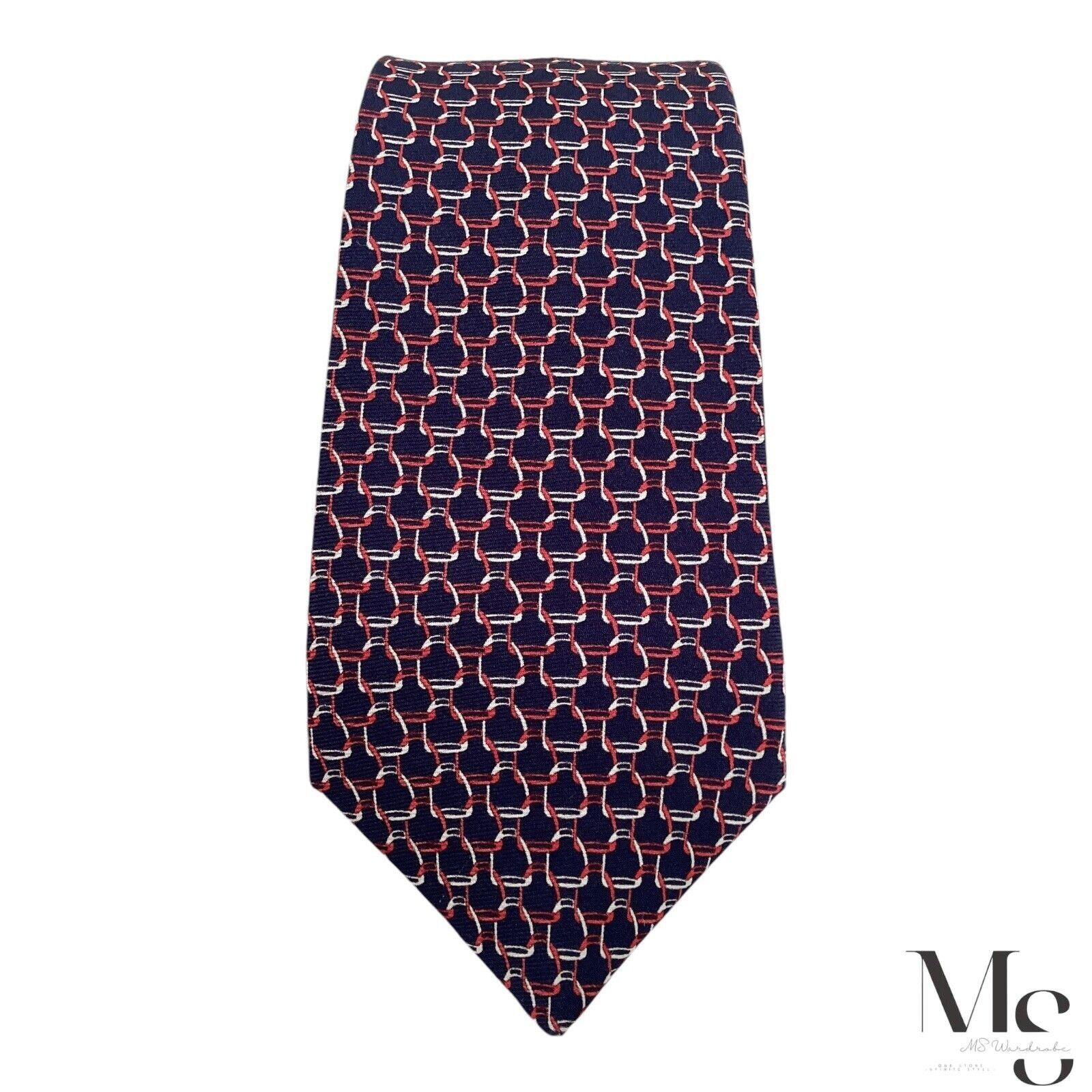 Saks Fifth Avenue SAKS FIFTH AVENUE XL Blue Stirrups Print Silk Tie Italy Size ONE SIZE - 4 Thumbnail