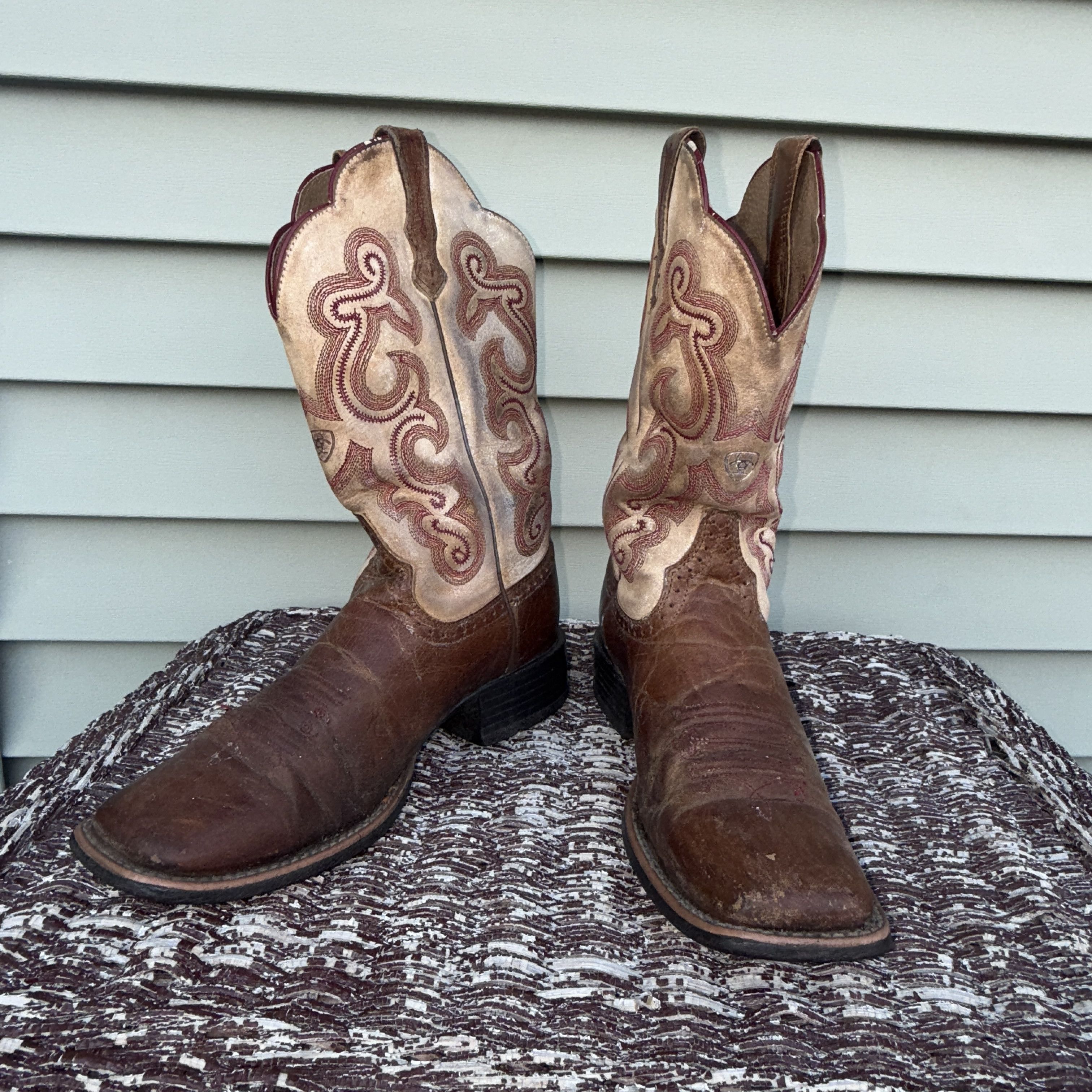 Ariat Ariat Tan and Cream Leather Western Boots Size US 7.5 / IT 37.5 - 2 Thumbnail