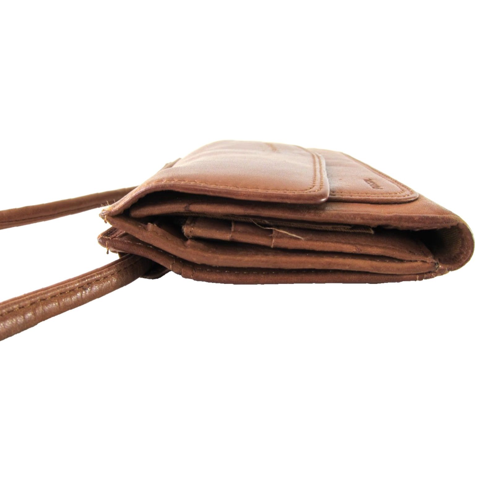 Fossil VINTAGE Fossil Brown Leather Crossbody Satchel Wallet Purse 100% Leather Trifold Small Size ONE SIZE - 4 Thumbnail