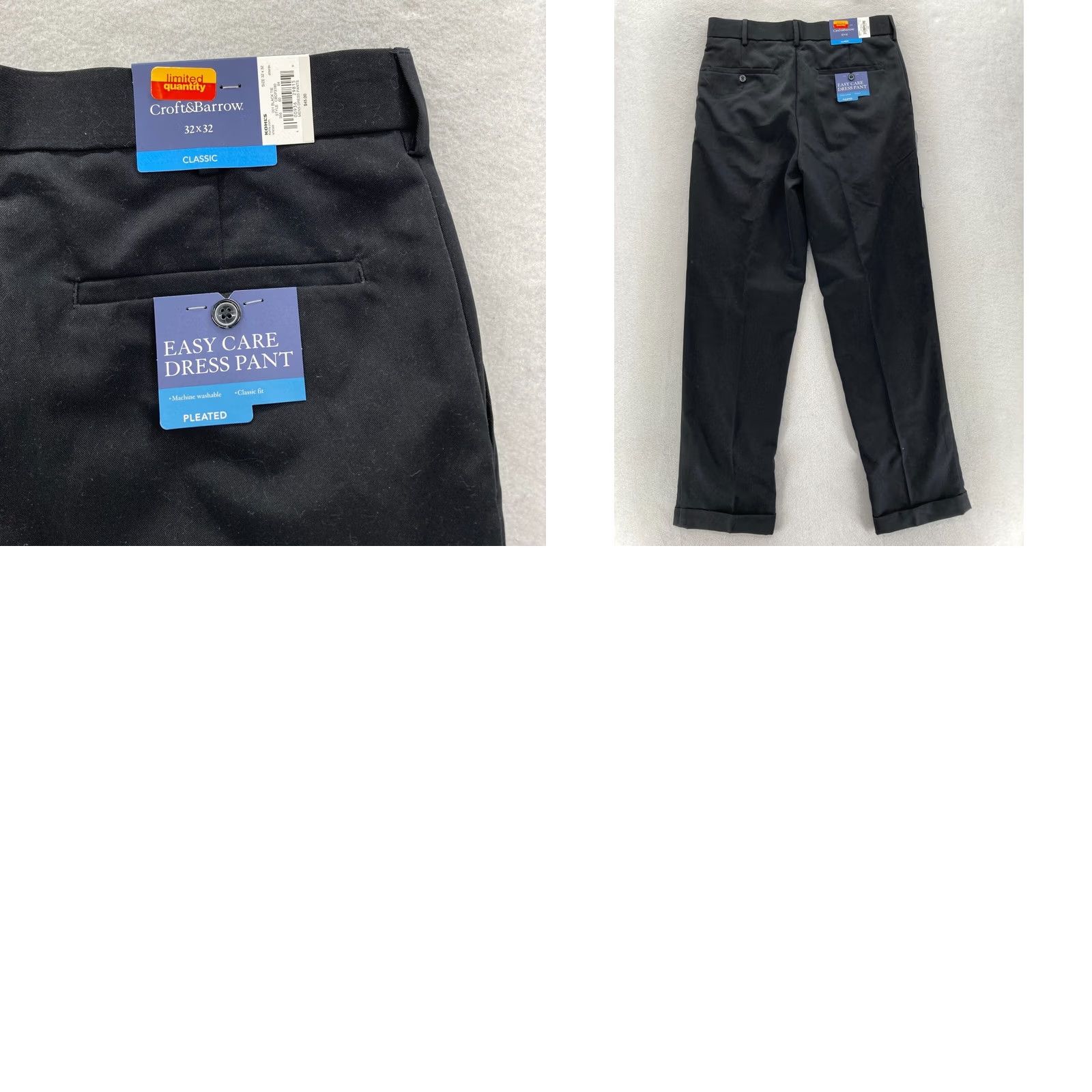 Croft & Barrow Croft & Barrow Easy Care Dress Pants Mens 32x32 Classic Fit Black Pleated Formal Dress Pants Size US 32 / EU 48 - 9 Thumbnail
