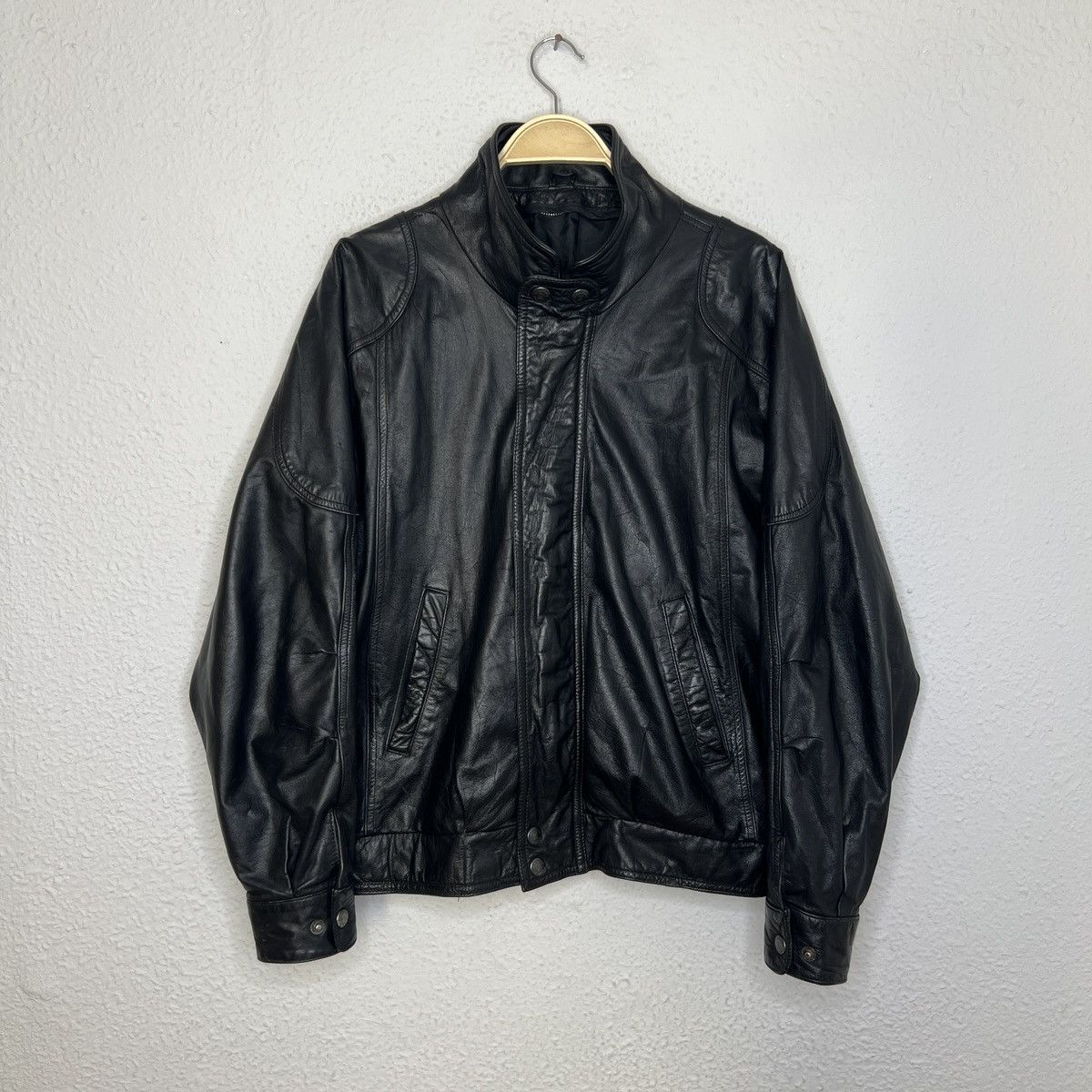 Vintage Leather Jacket Biker Ramones Black Genuine Trucker