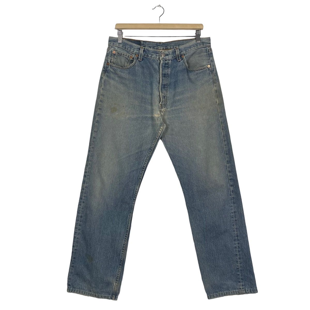 Levi's Vintage 90s Levis 501 Faded Blue Button Fly Distressed Denim Size US 34 / EU 50 - 2 Thumbnail