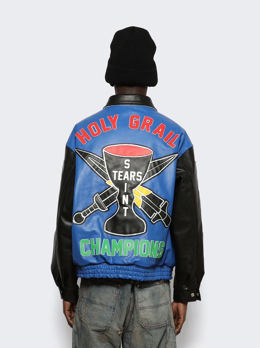 DENIM TEARS × Saint Michael o1mle0326 Grail Varsity Jacket in Blue Size US XXS / EU 40 - 3 Thumbnail
