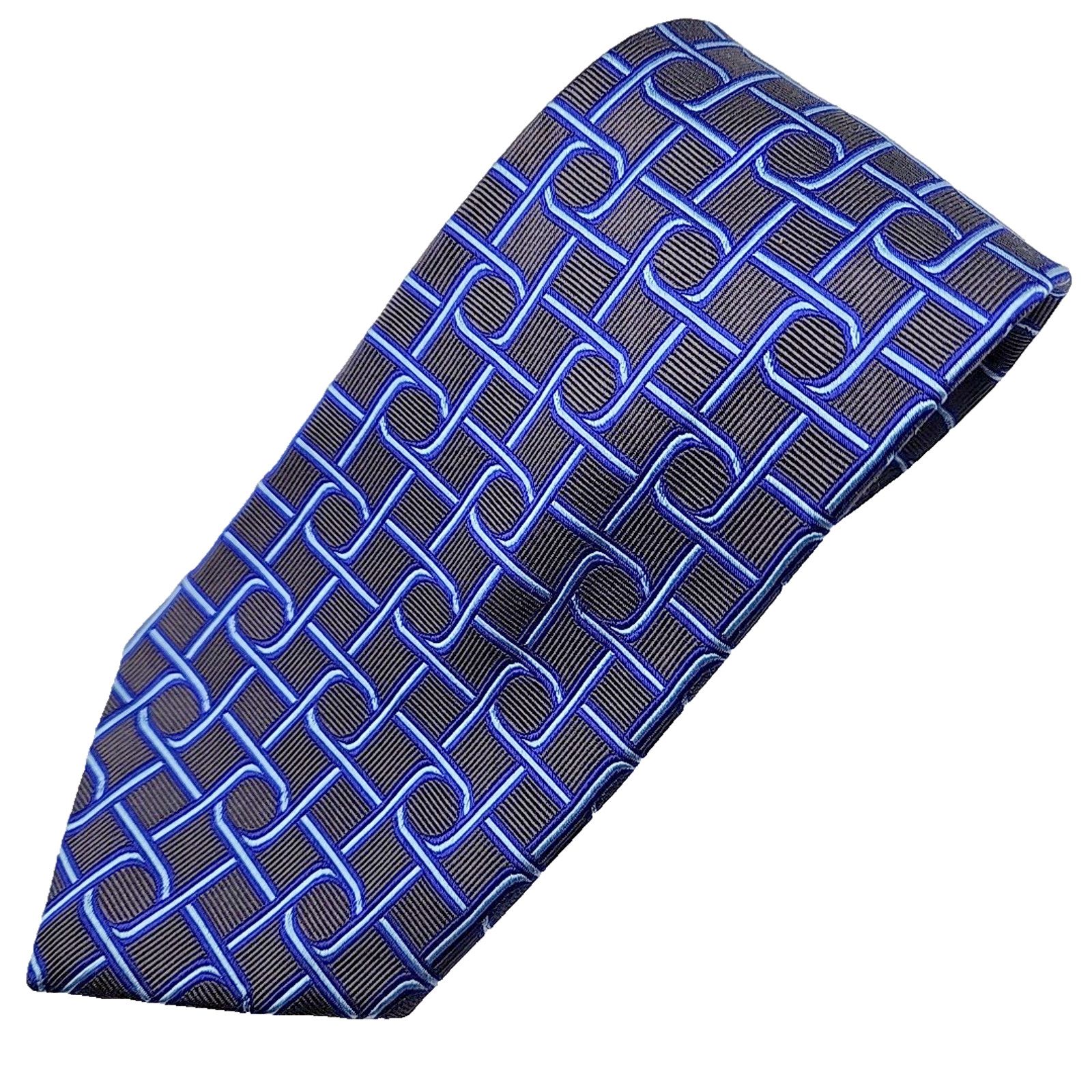 Other Barbara Blank Blue and Gray Geometric Silk Necktie Like New Size ONE SIZE - 1 Thumbnail