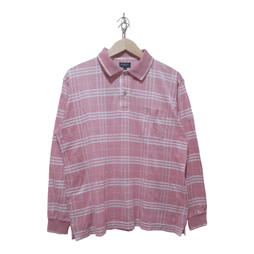 Burberry 🔥Rare Vintage Burberry Golf Check Long Sleeve Polo Shirt Size US L / EU 52-54 / 3 - 1 Thumbnail