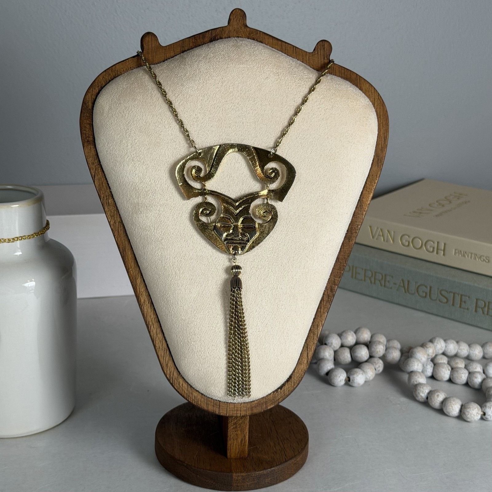 Other VTG 1970s Tribal Gold-Tone Mayan Mask Pendant Necklace 24" Size ONE SIZE - 1 Thumbnail