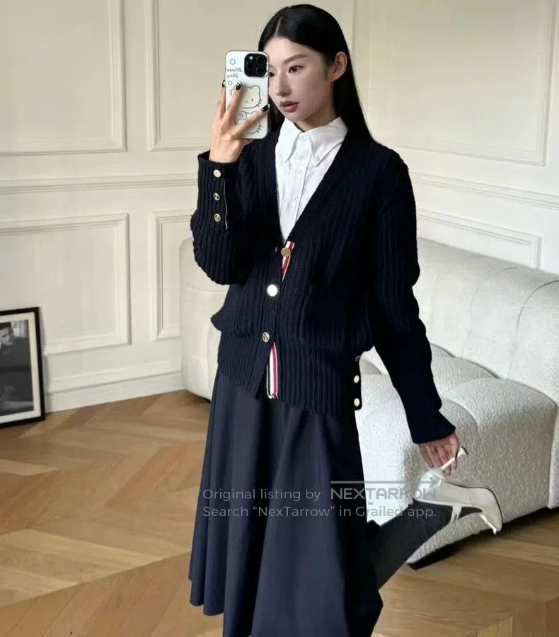 Thom Browne Thom Browne Chunky Knit Sweater Jacket, Dark Blue Size US XS / EU 42 / 0 - 2 Thumbnail