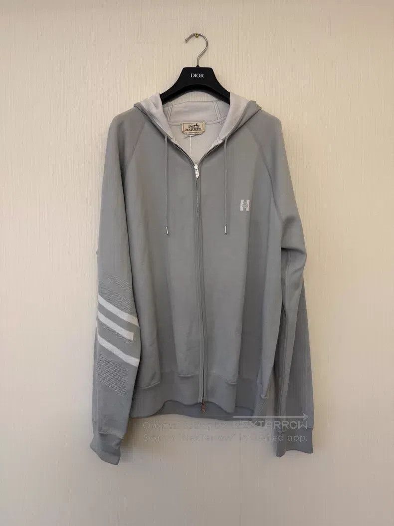 Hermes Hermes Blue-Grey Cashmere and Silk Hooded Sweatshirt with Size US XL / EU 56 / 4 - 1 Thumbnail