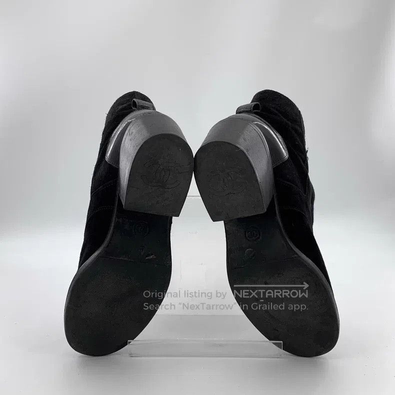 Chanel Chanel Black leather lace-up casual thick-heeled boots Size US 6.5 / IT 36.5 - 5 Thumbnail