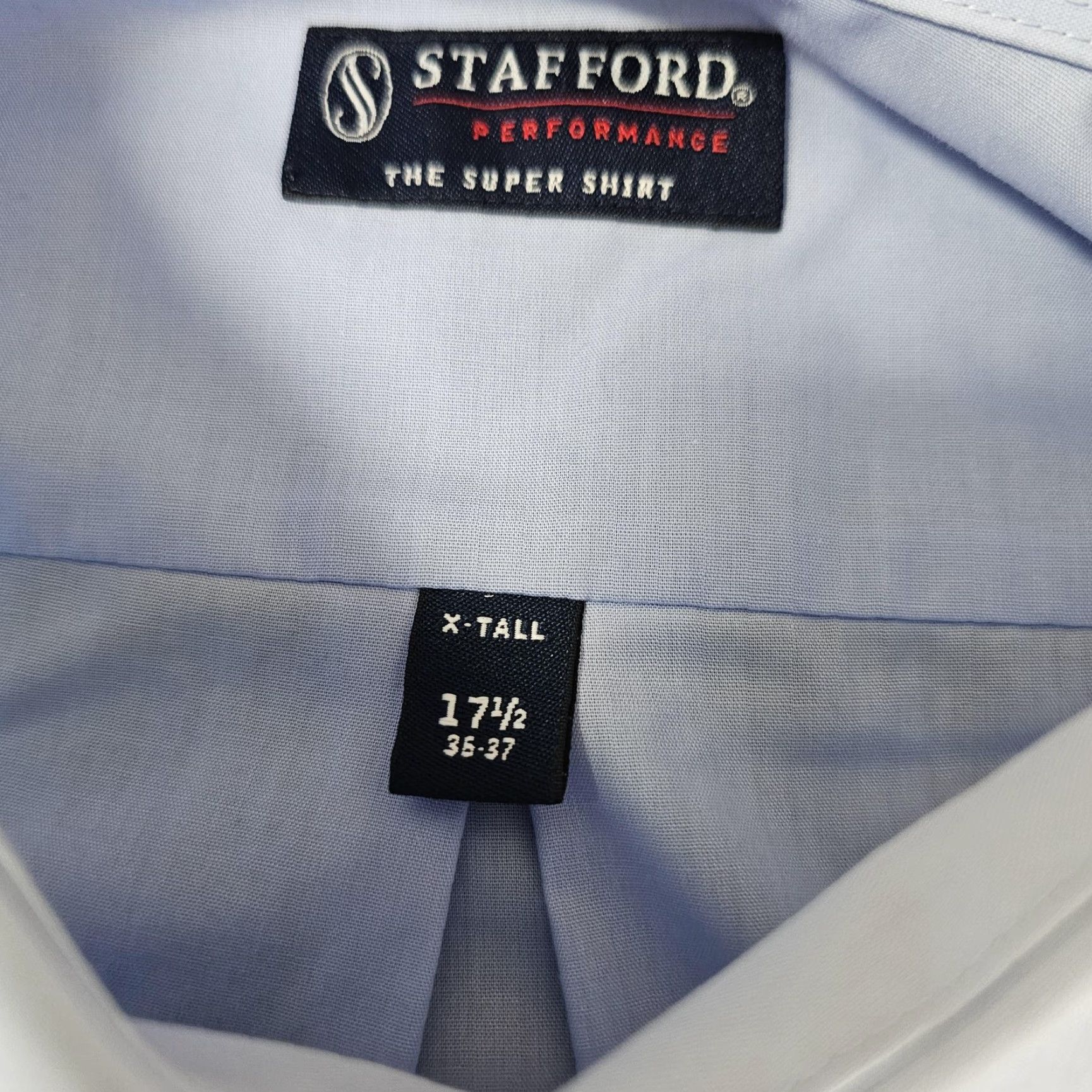Stafford Stafford Dress Shirt Men 17.5 35-37 X-Tall Blue Performance Cotton Broadcloth Shirt Mens Big & Tall Size 48R - 5 Thumbnail