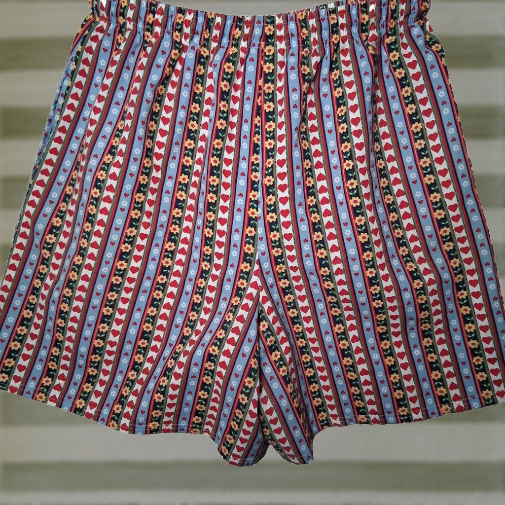 Blair VINTAGE Blair Shorts Women Large Red Blue Striped Hearts Floral Elastic READ Size 36" / US 14 / IT 50 - 1 Thumbnail