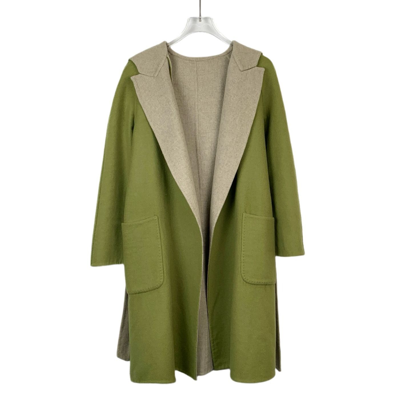 Max Mara MaxMara Green & Beige Reversible Wool Hooded Coat Size 36 Size XS / US 0-2 / IT 36-38 - 1 Thumbnail