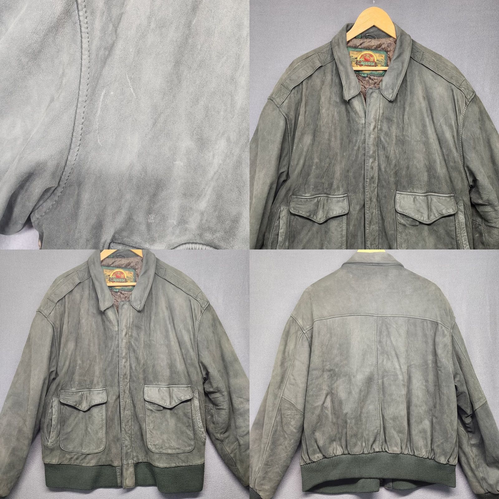 Vintage VINTAGE Cayenne Leather Jacket Mens Large Green Bomber Zipper Utility Jacket YKK Closure Size US L / EU 52-54 / 3 - 9 Thumbnail