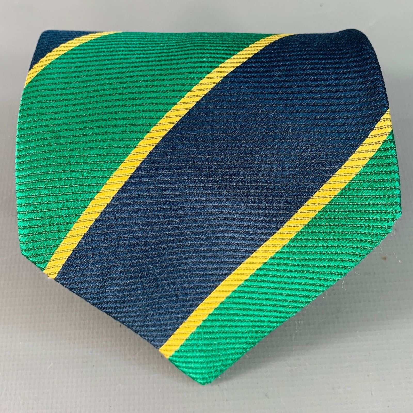 Fendi FENDI Green Navy Diagonal Stripe Silk Tie Size ONE SIZE - 1 Thumbnail