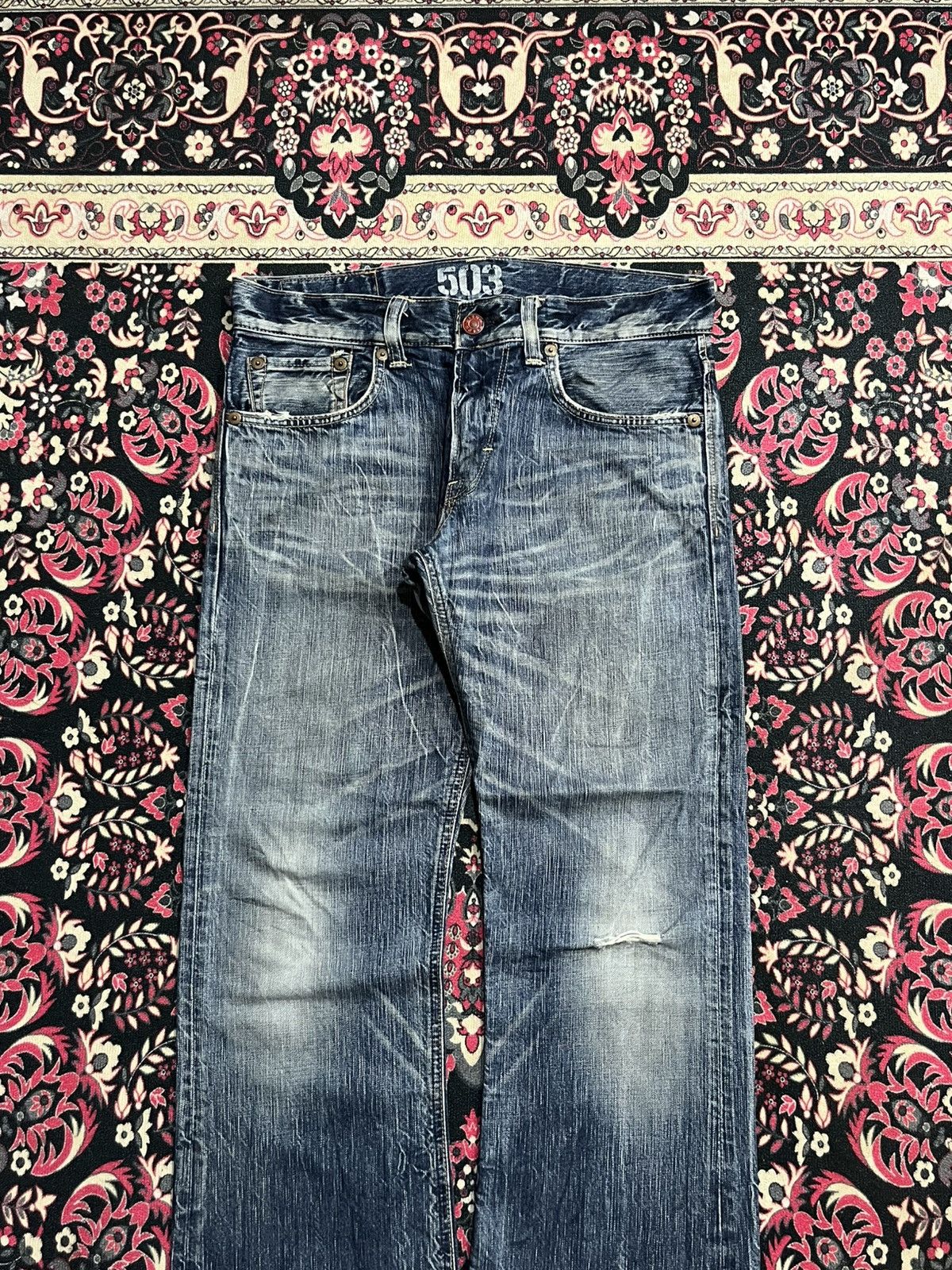 Edwin Edwin 503 Blue Trip Blue Faded Washed Ripped Flare Jeans Size US 32 / EU 48 - 3 Thumbnail