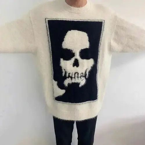 Aran Isles Knitwear × Japanese Brand Harajuku Punk Mohair Skull Oversized Sweater Size US L / EU 52-54 / 3 - 2 Thumbnail