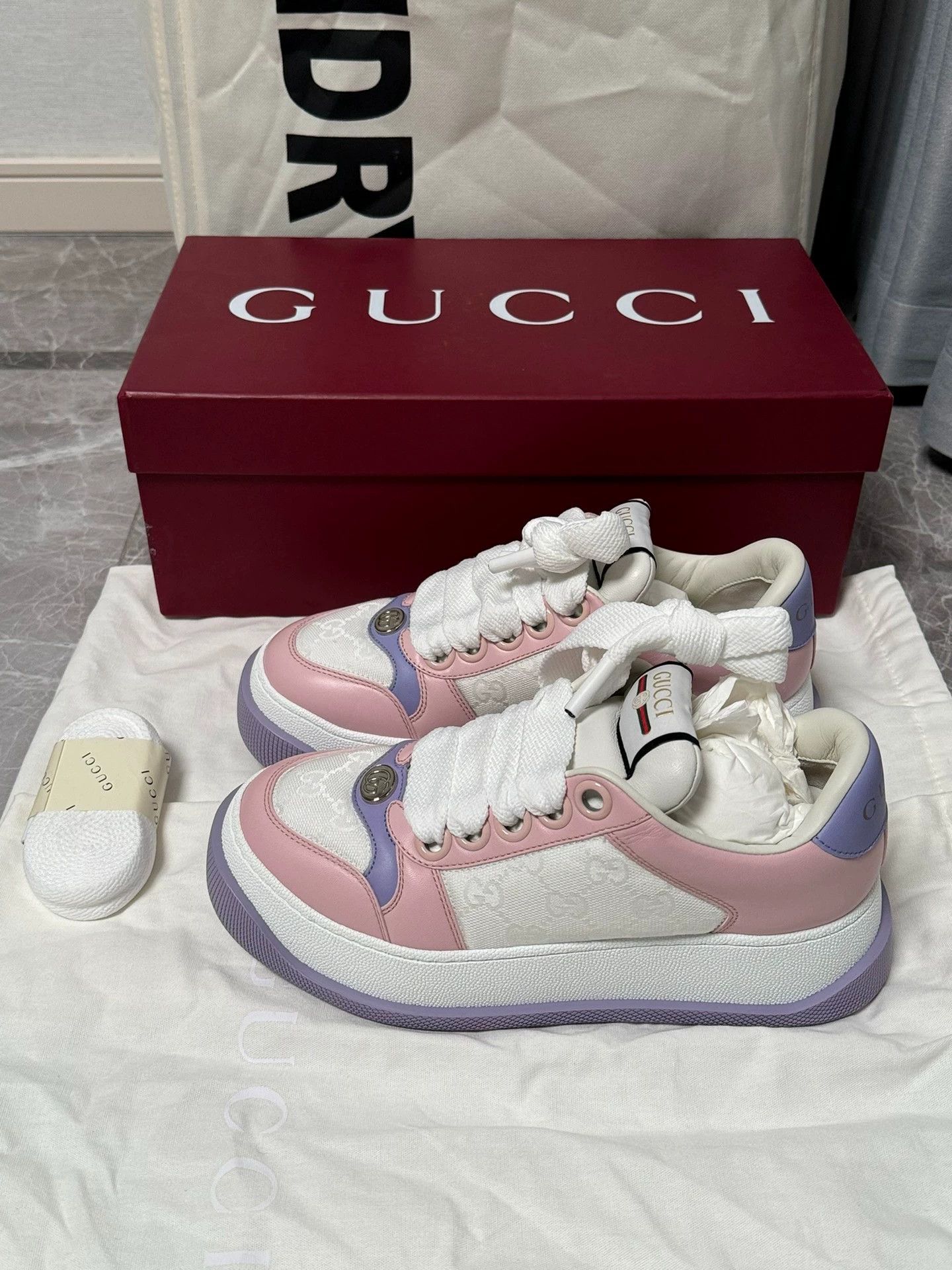 Gucci Gucci Screener Dirty Sneakers Pink&White Purple&White Size US 6 / IT 36 - 1 Thumbnail