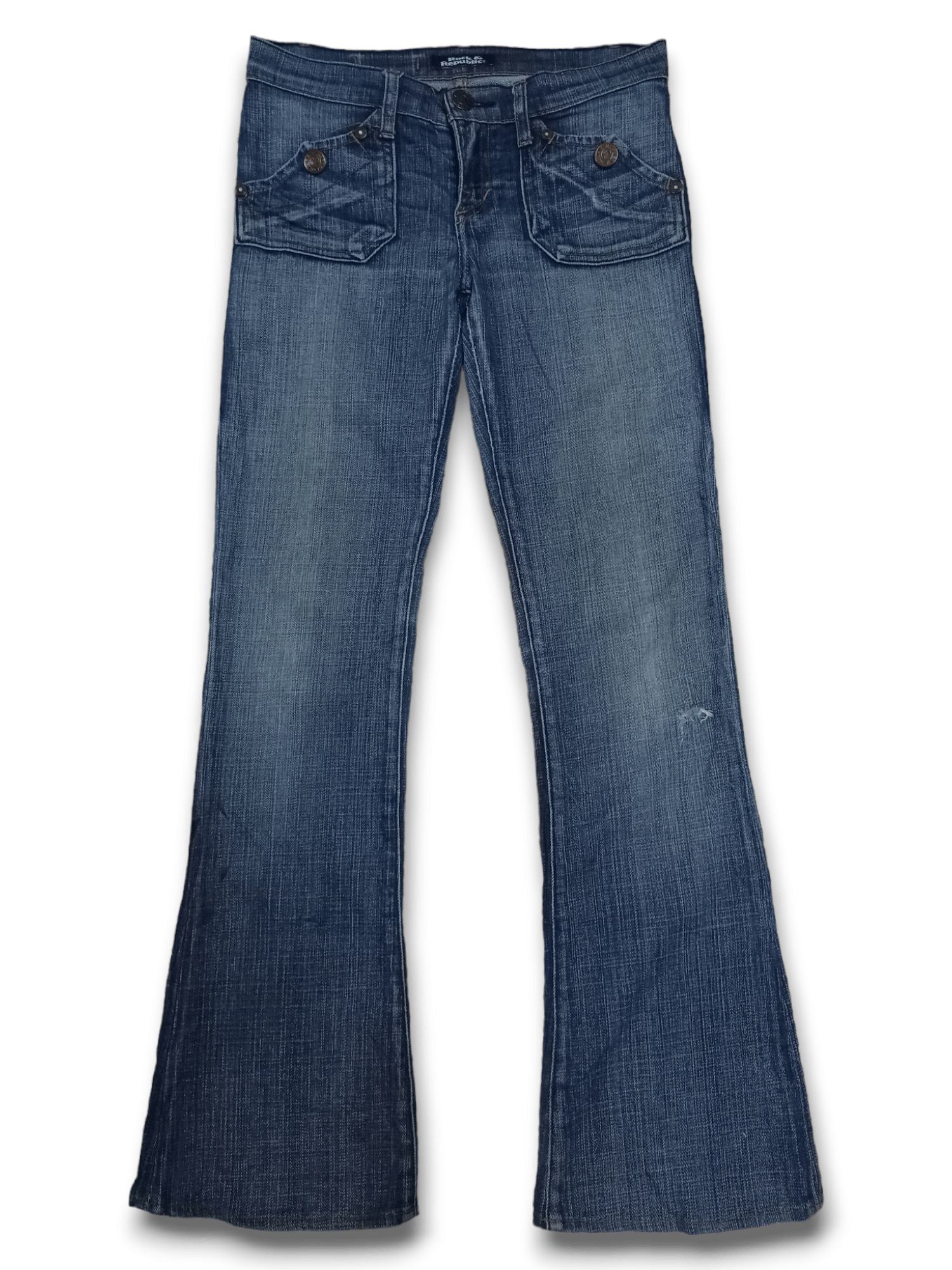 image of Distressed Denim x Made In USA Vintage Rock & Republic Flares Jeans 29X30 in Blue, Women's
