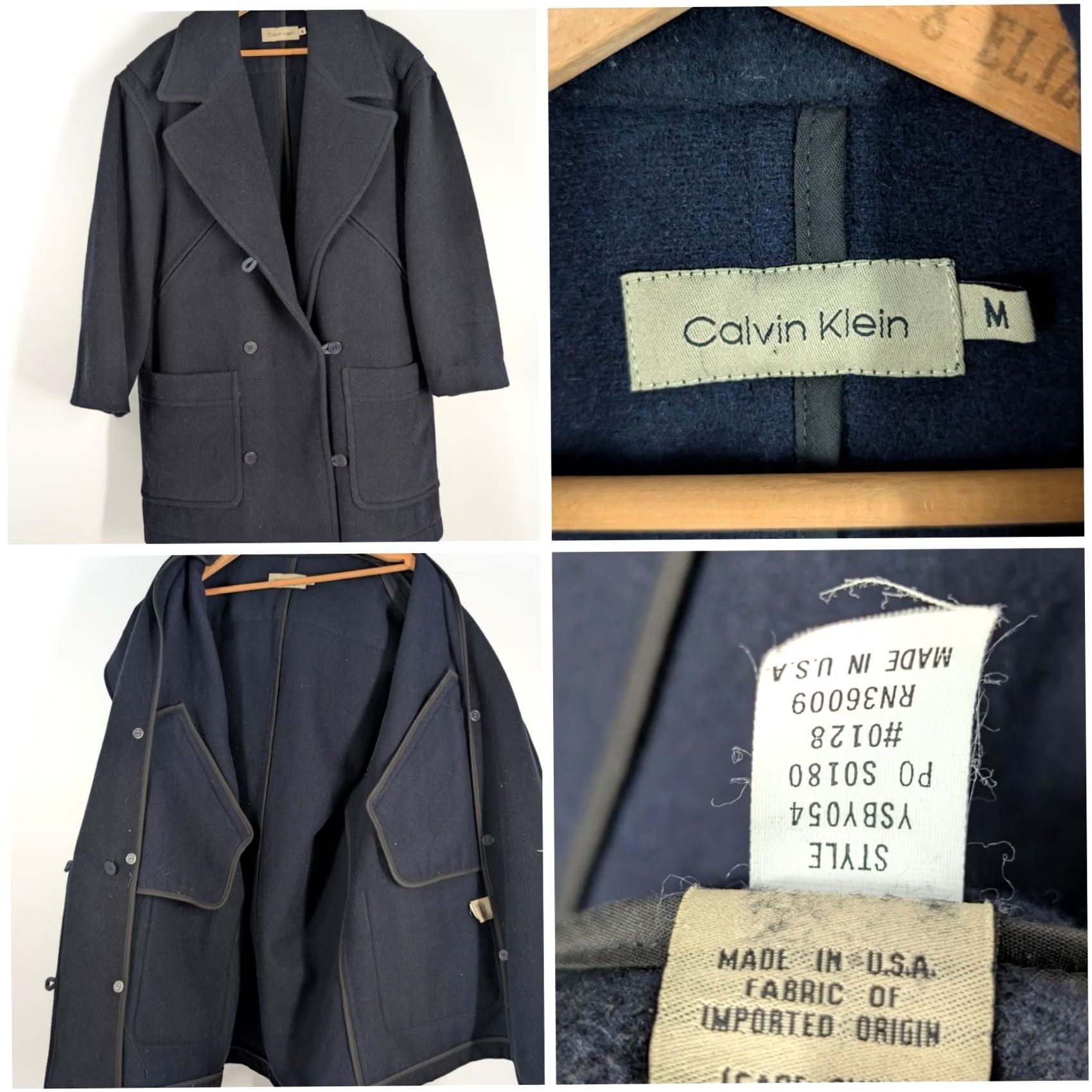 Calvin Klein VINTAGE Calvin Klein Collection Pea Coat 90s Y2K Wide Body Navy Blue M USA Wool Long Coat Womens CK 90s NYC USA Made Riri Zipper Oversized Size M / US 6-8 / IT 42-44 - 2 Thumbnail