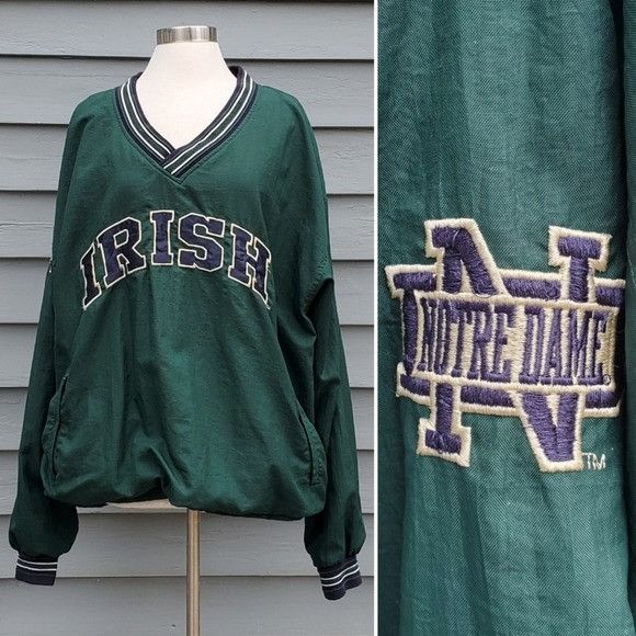 Champion Vintage 90s Champion Notre Dame Collegiate Green Navy Swishy Size US XL / EU 56 / 4 - 1 Thumbnail