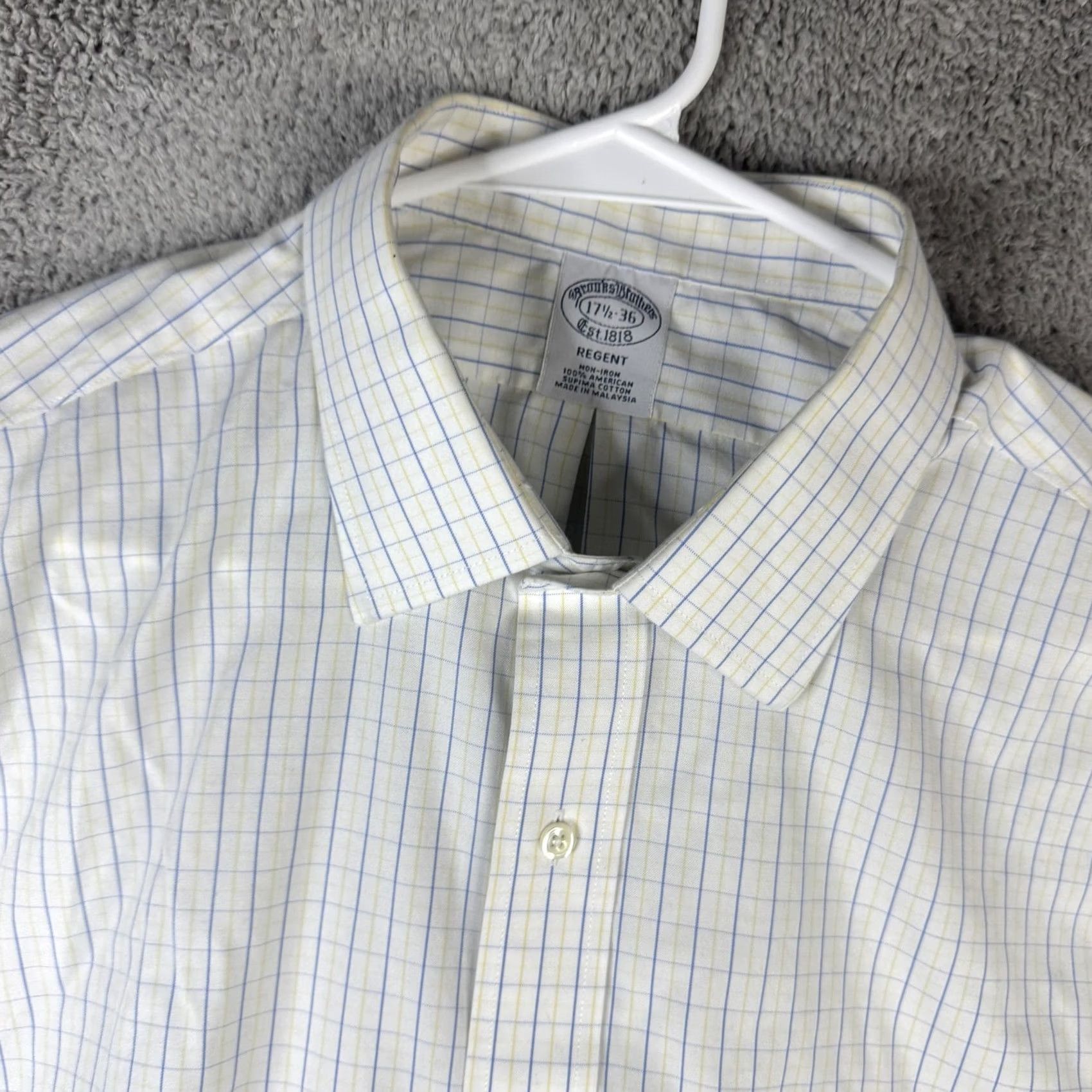 Brooks Brothers Brooks Brothers Shirt Mens 17.5 36 White Check Regent Non-Iron Supima Cotton Dress Shirt Mens 17.5 Neck 36 Sleeve Size US XXL / EU 58 / 5 - 7 Thumbnail