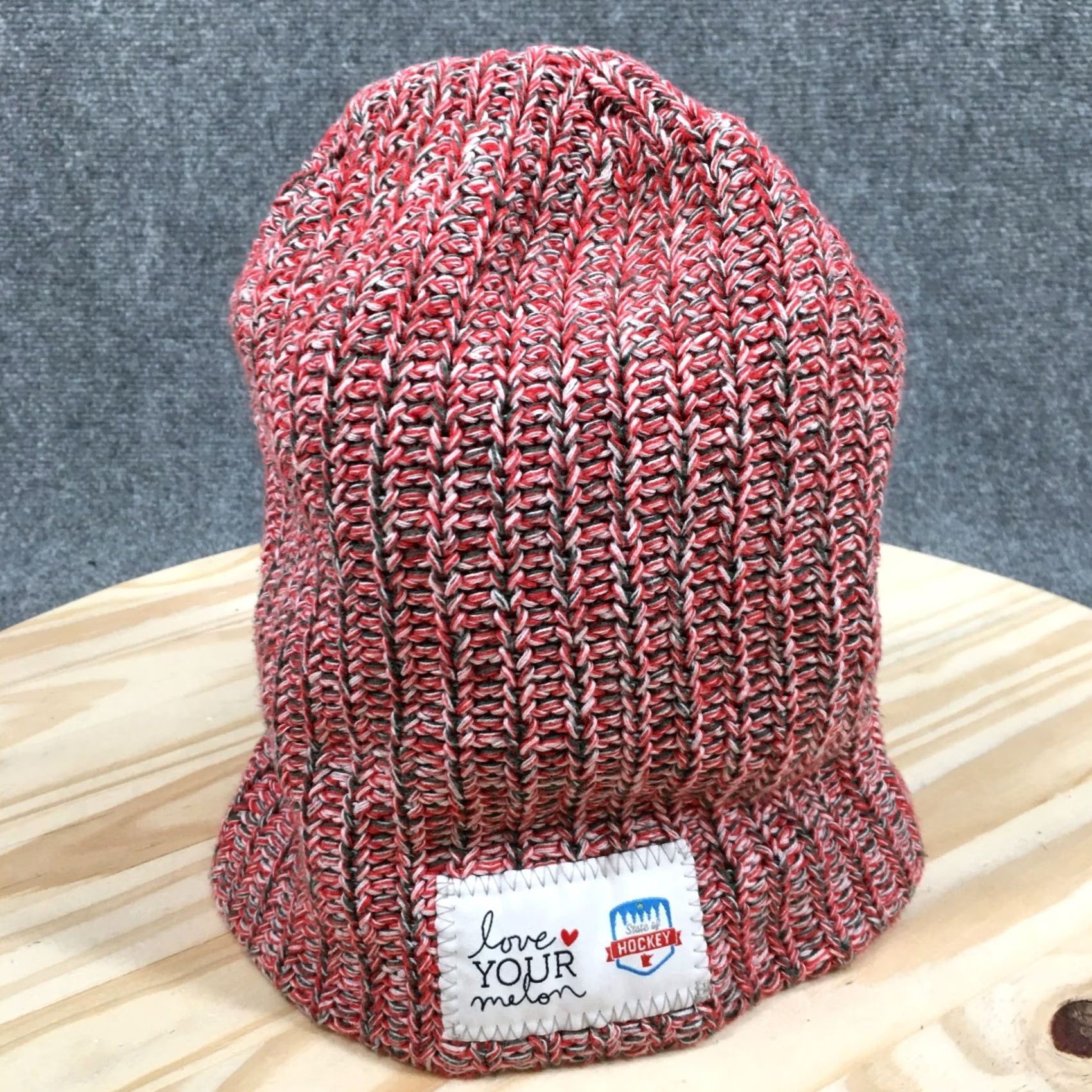 Vintage Love Your Melon Beanie Hat Womens One Size Adjustable Cotton Red Winter Size ONE SIZE - 2 Thumbnail