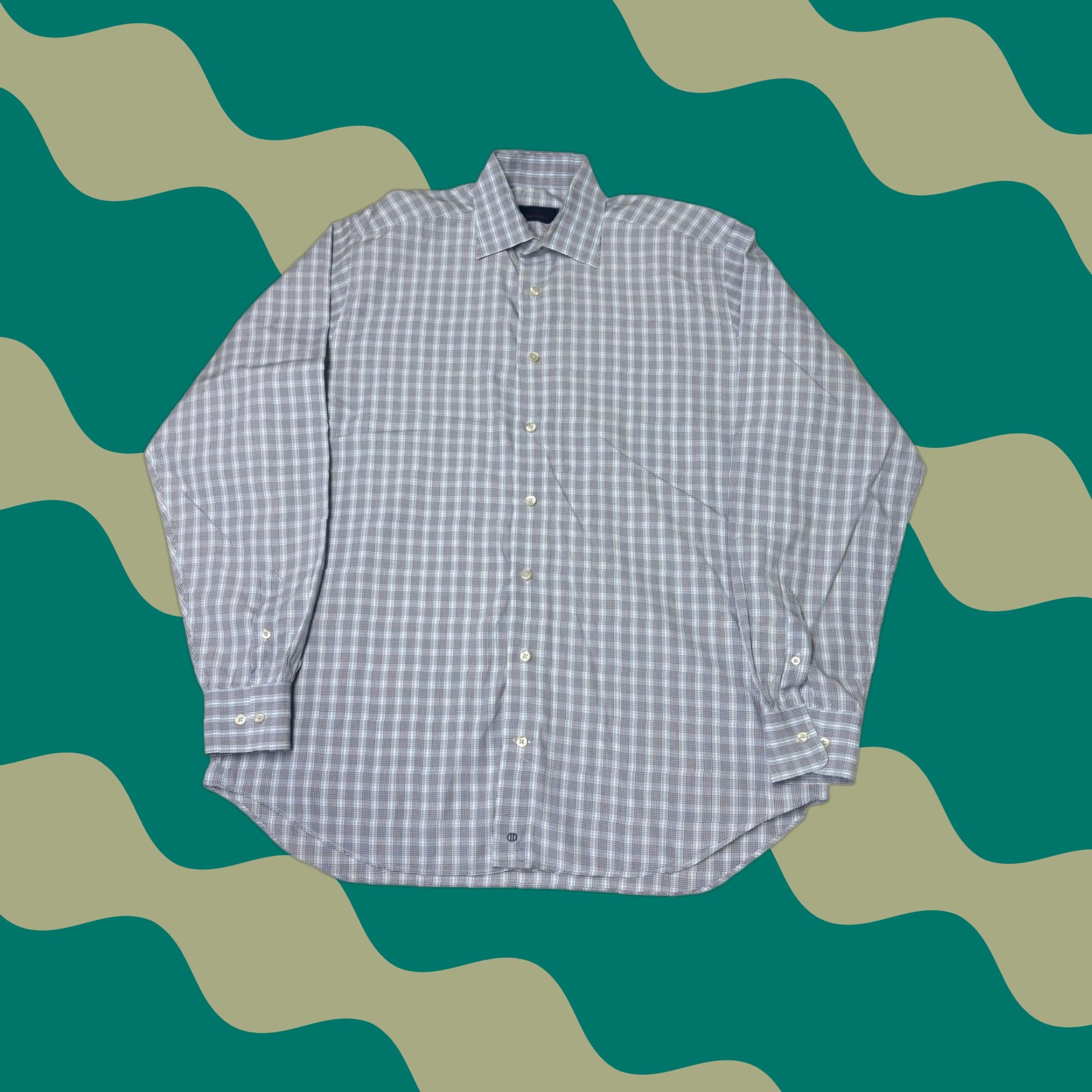 David Donahue David Donahue Shirt Dress Plaid Blue White Button Down Men 16.5 36 37 Cotton Long Sleeve Collar Point Business Casual Mens Size 40R - 1 Thumbnail